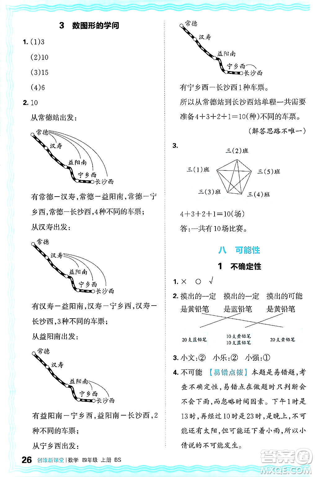 江西人民出版社2024年秋王朝霞創(chuàng)維新課堂四年級數(shù)學(xué)上冊北師大版答案