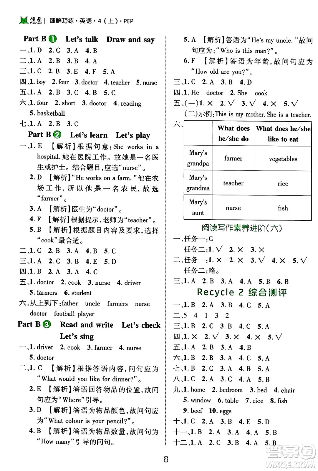 延邊大學出版社2024年秋細解巧練四年級英語上冊人教PEP版答案