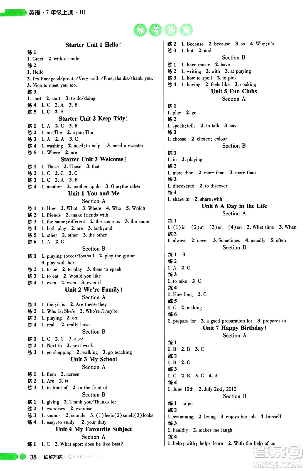 延邊大學(xué)出版社2024年秋細(xì)解巧練七年級(jí)英語(yǔ)上冊(cè)人教版河南專(zhuān)版答案