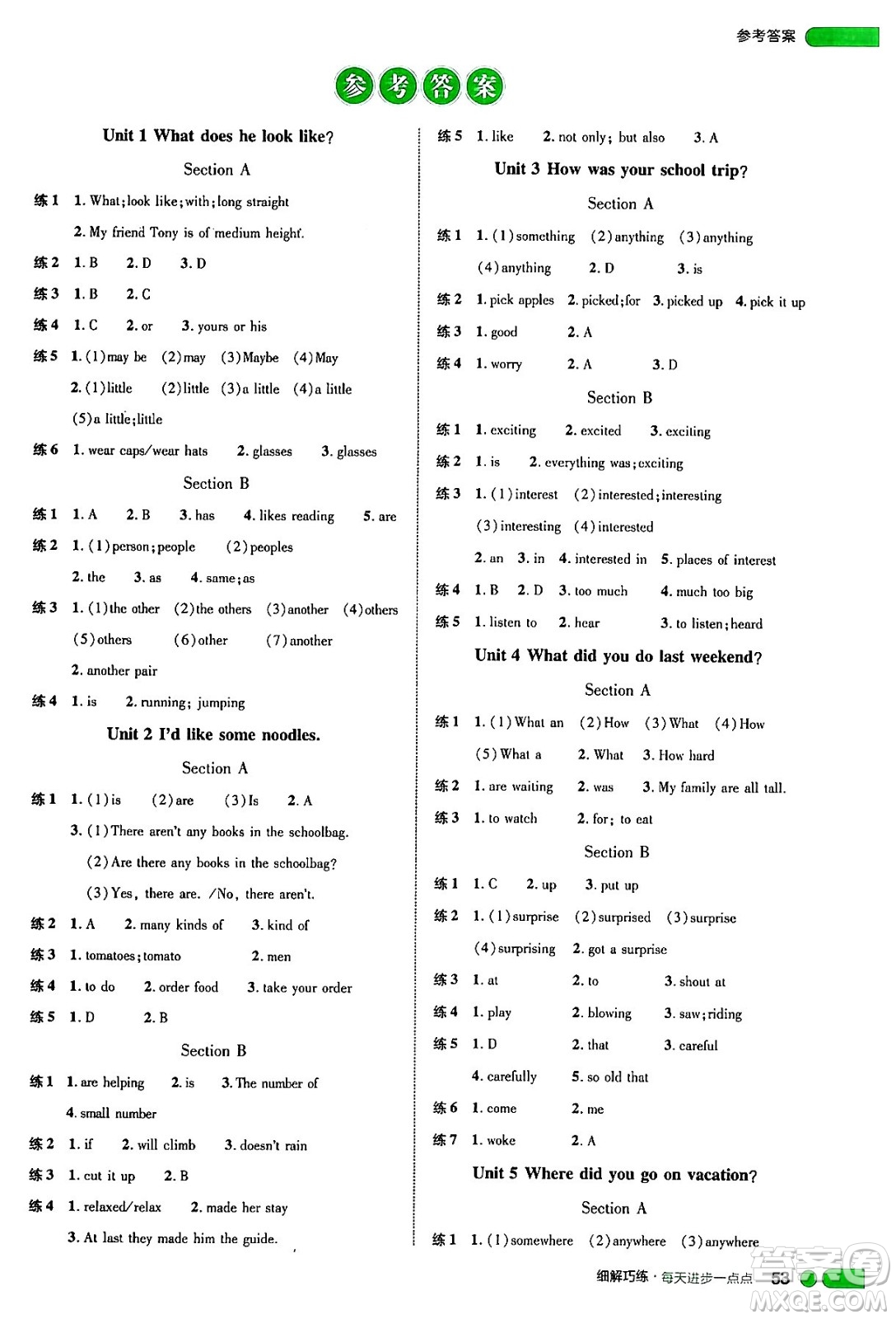 延邊大學(xué)出版社2024年秋細(xì)解巧練七年級(jí)英語上冊(cè)魯教版答案