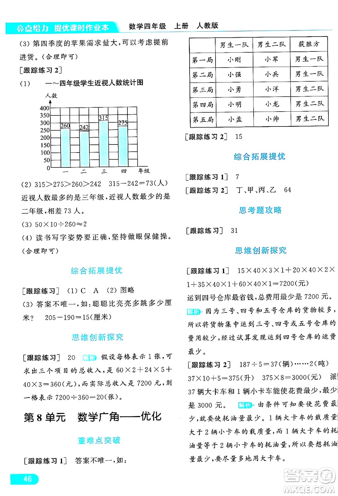 北京教育出版社2024年秋亮點給力提優(yōu)課時作業(yè)本四年級數(shù)學(xué)上冊人教版答案