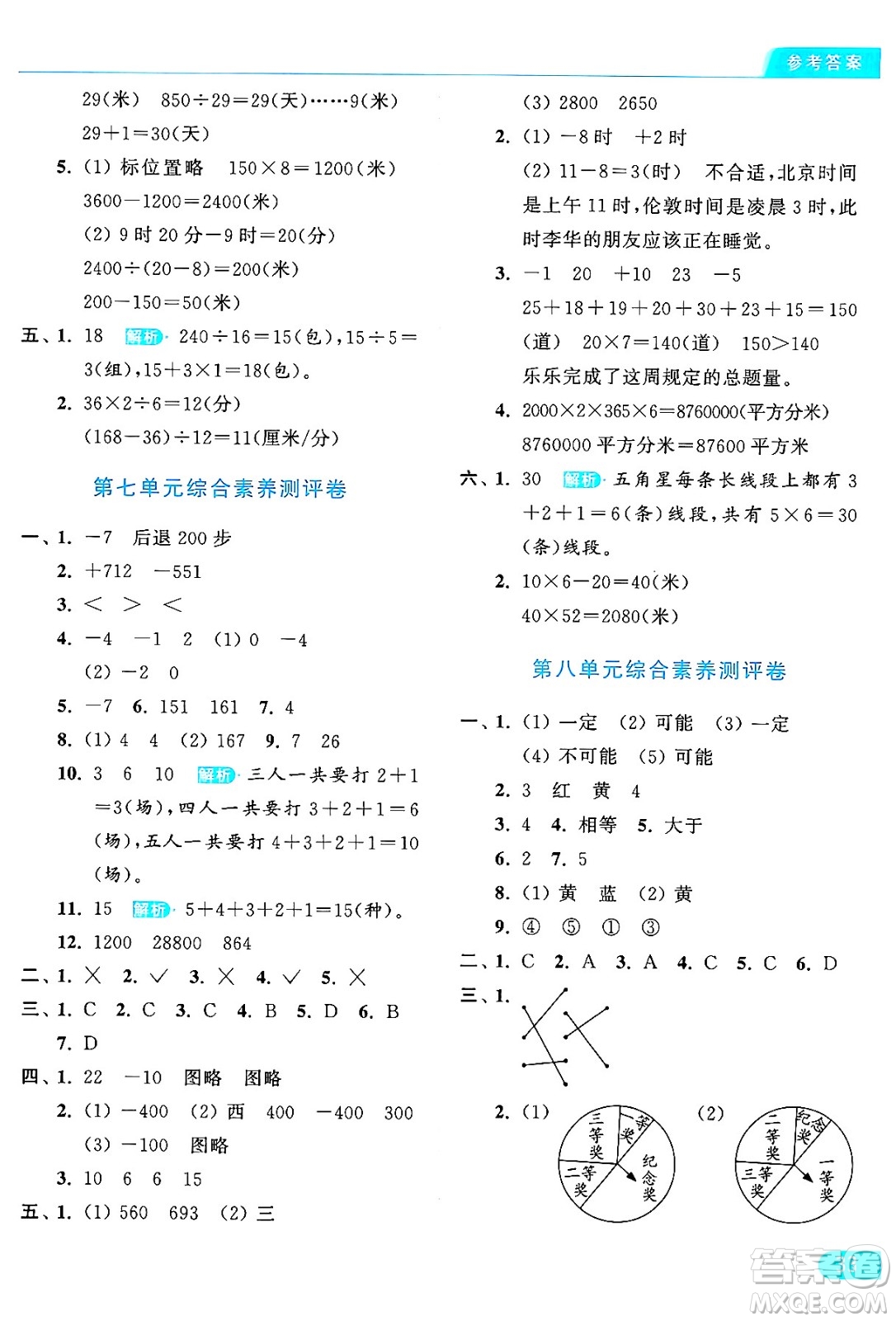 北京教育出版社2024年秋亮點(diǎn)給力提優(yōu)課時(shí)作業(yè)本四年級(jí)數(shù)學(xué)上冊(cè)北師大版答案