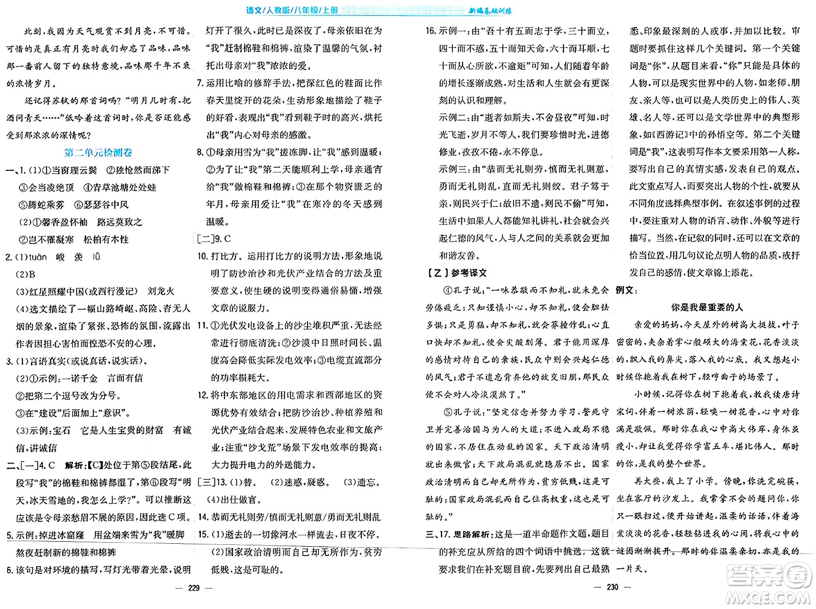 安徽教育出版社2024年秋新編基礎(chǔ)訓練八年級語文上冊人教版答案