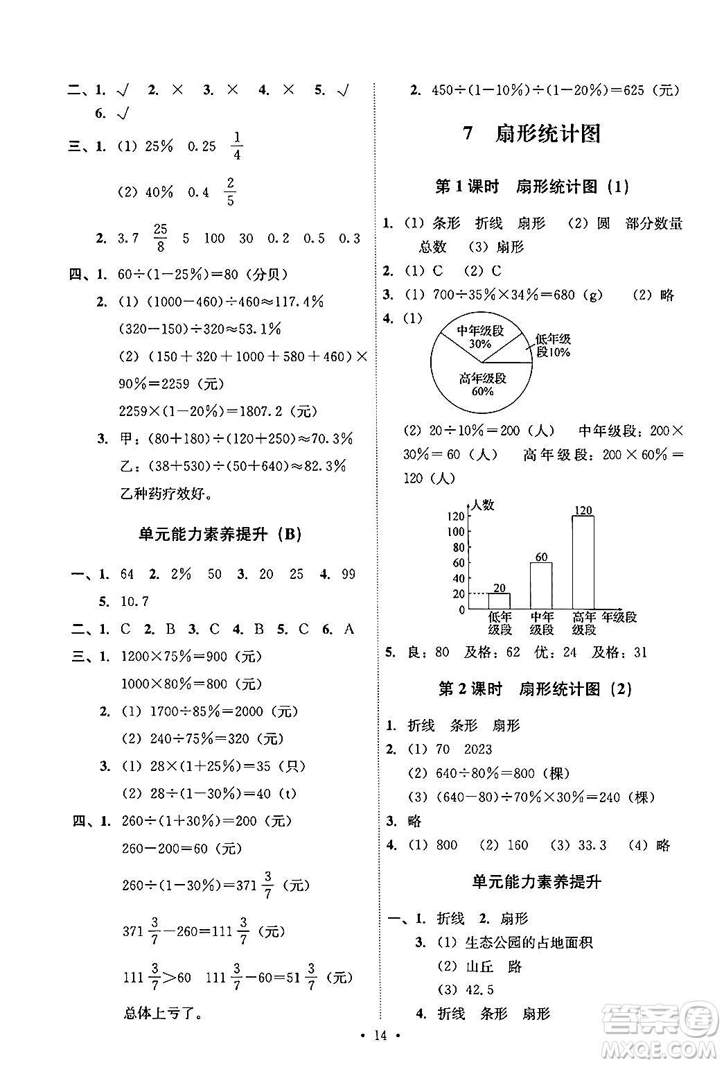 人民教育出版社2024年秋能力培養(yǎng)與測試六年級(jí)數(shù)學(xué)上冊人教版答案