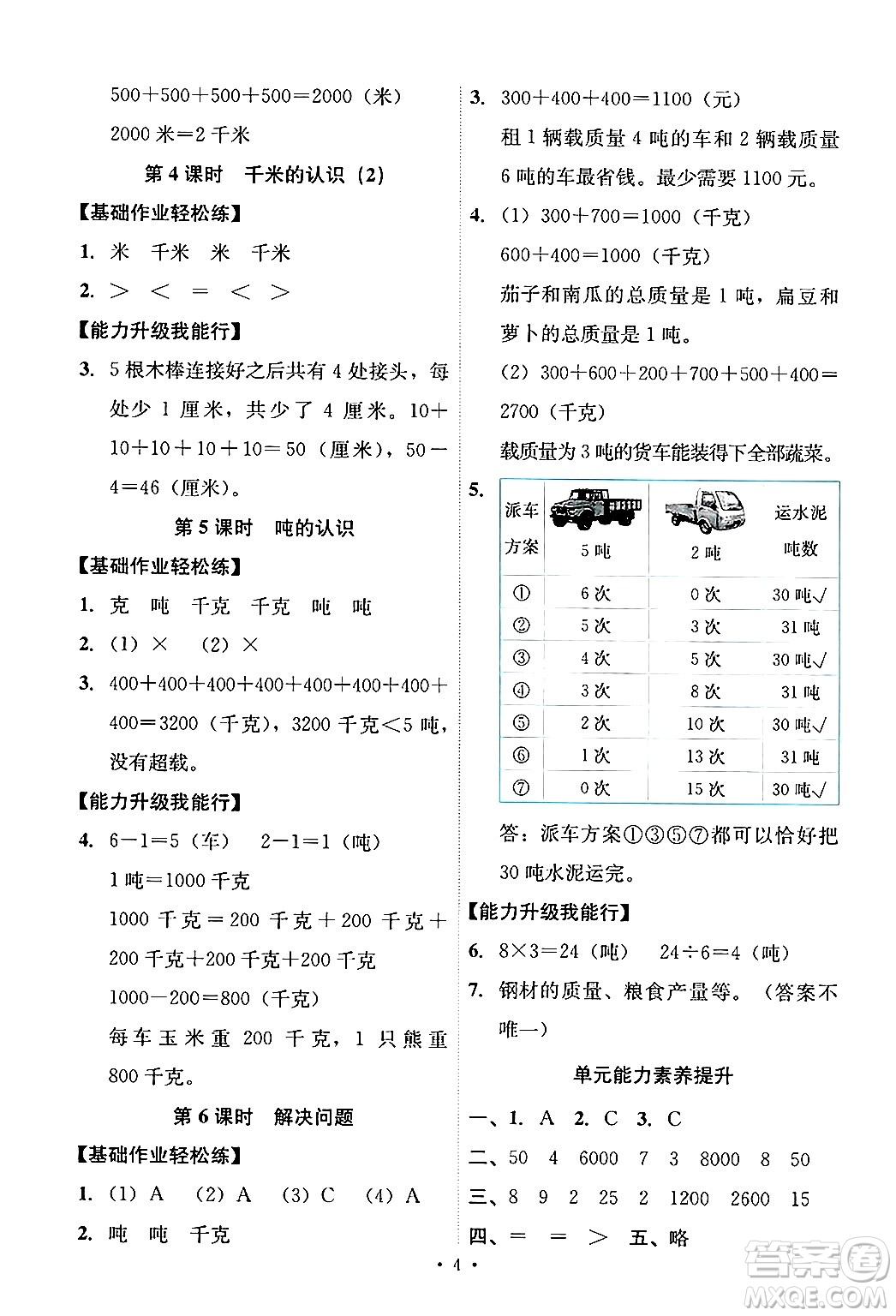 人民教育出版社2024年秋能力培養(yǎng)與測(cè)試三年級(jí)數(shù)學(xué)上冊(cè)人教版答案