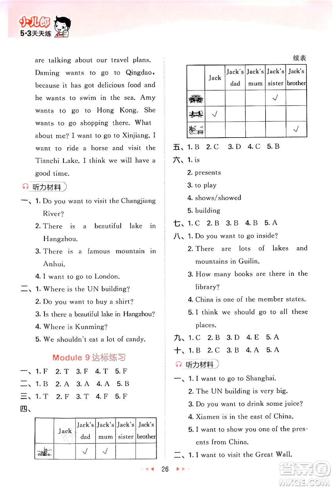 地質(zhì)出版社2024年秋53天天練六年級(jí)英語(yǔ)上冊(cè)外研版三起點(diǎn)答案