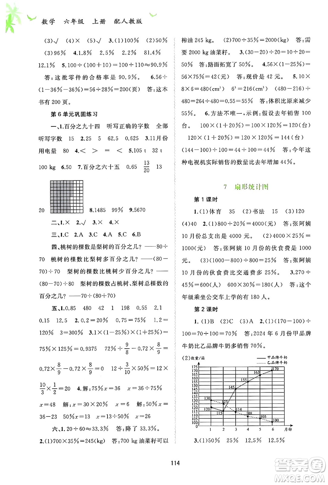 廣西教育出版社2024年秋新課程學(xué)習(xí)與測評同步學(xué)習(xí)六年級數(shù)學(xué)上冊人教版答案