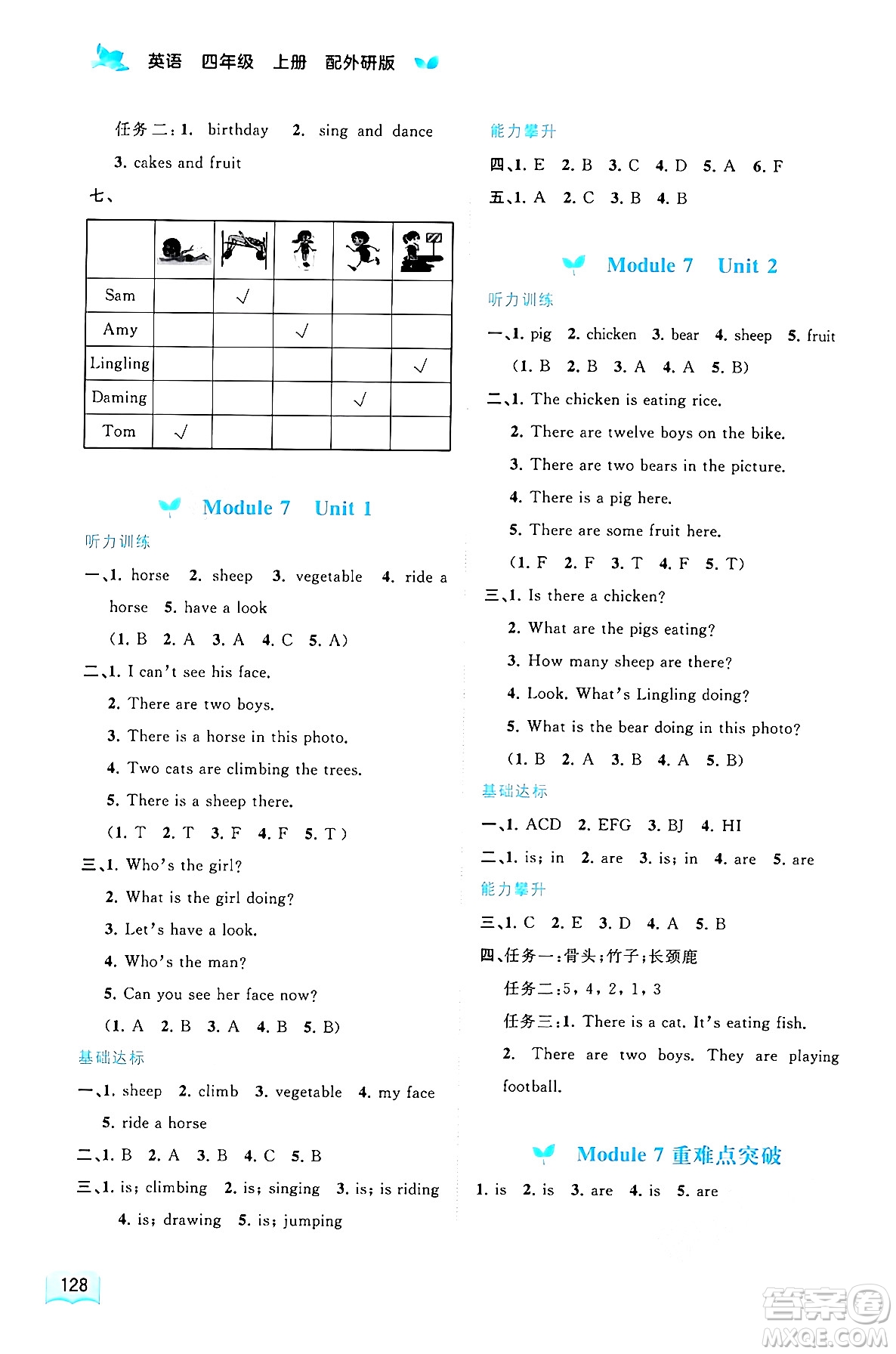 廣西教育出版社2024年秋新課程學(xué)習(xí)與測評(píng)同步學(xué)習(xí)四年級(jí)英語上冊(cè)外研版答案