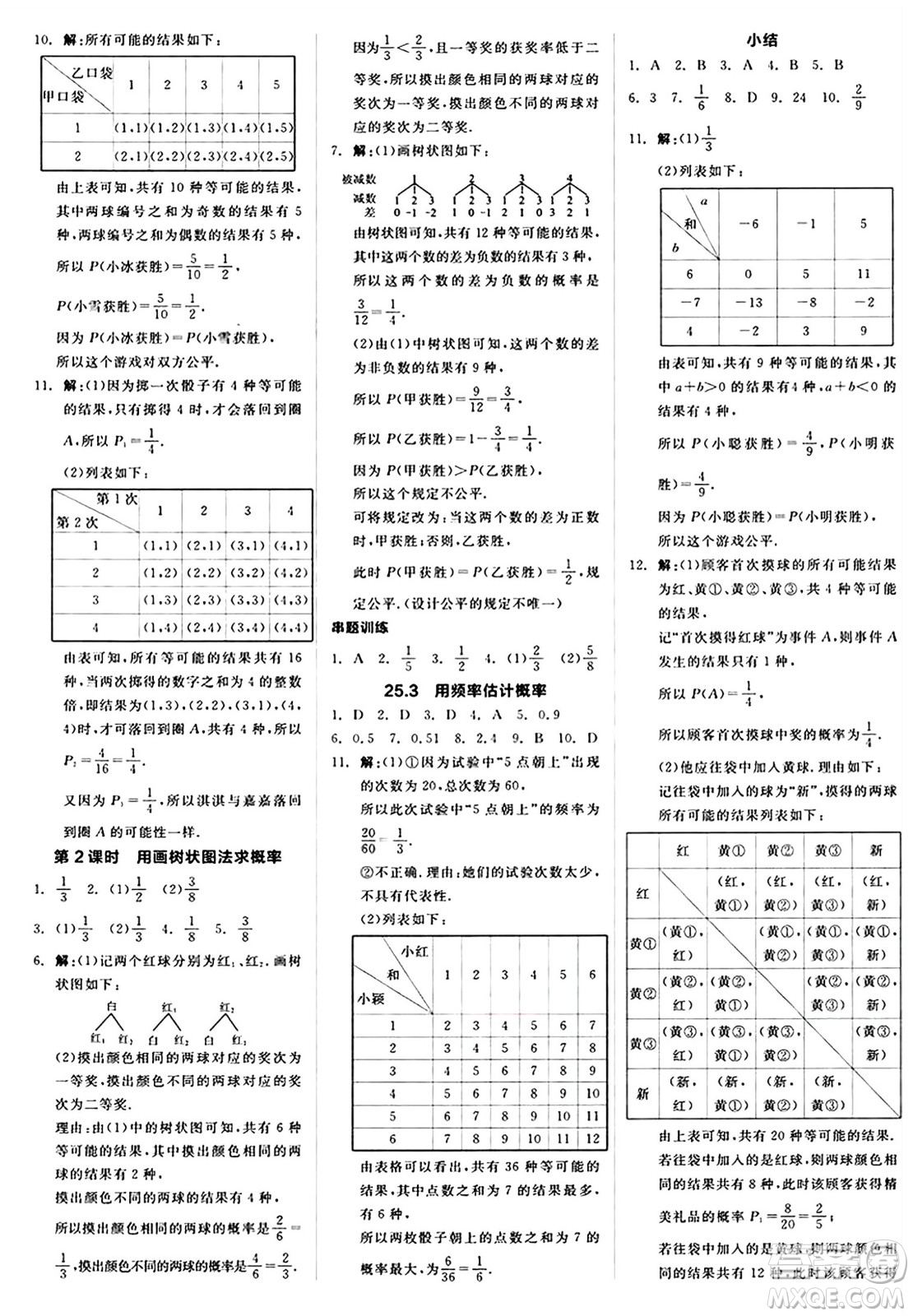 陽光出版社2024秋全品作業(yè)本九年級數(shù)學上冊人教版答案