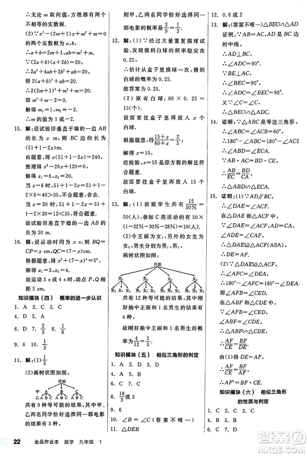 北京時(shí)代華文書局2024秋全品作業(yè)本九年級(jí)數(shù)學(xué)上冊(cè)北師大版答案