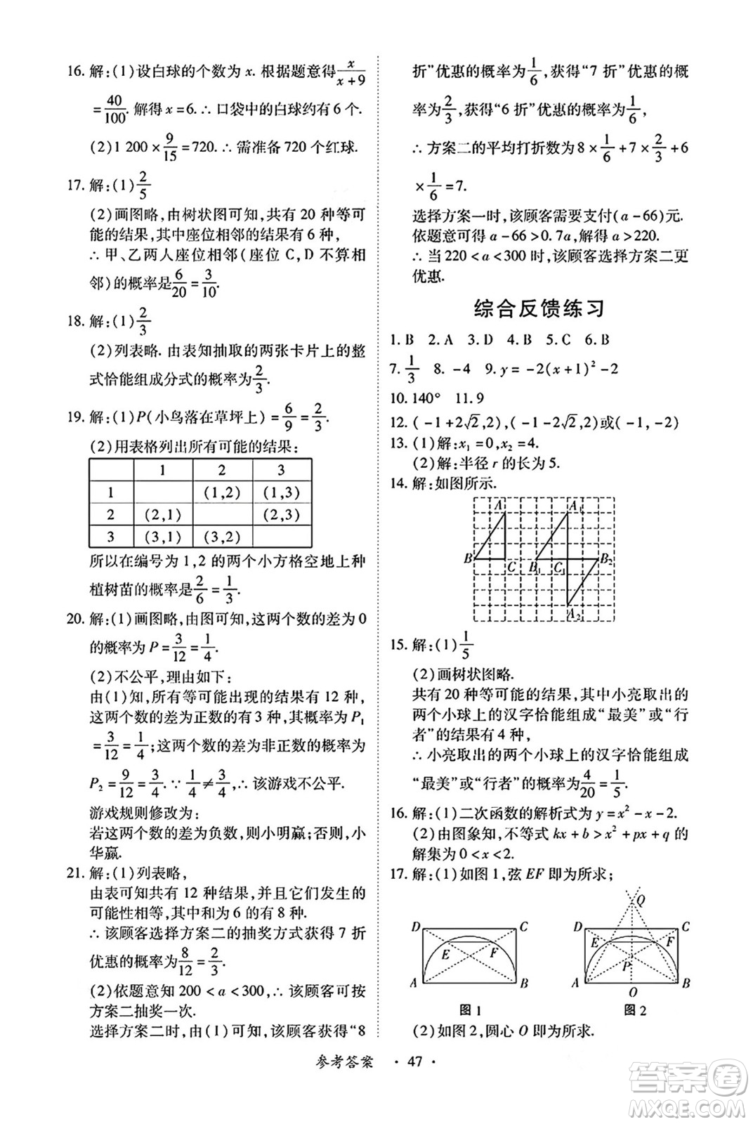 江西人民出版社2024年秋一課一練創(chuàng)新練習(xí)九年級數(shù)學(xué)上冊人教版答案