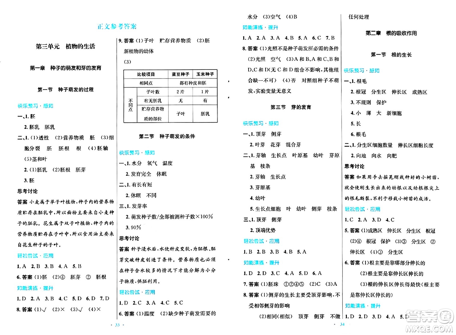 知識出版社2024年秋初中同步測控優(yōu)化設(shè)計(jì)八年級生物上冊冀少版福建專版答案