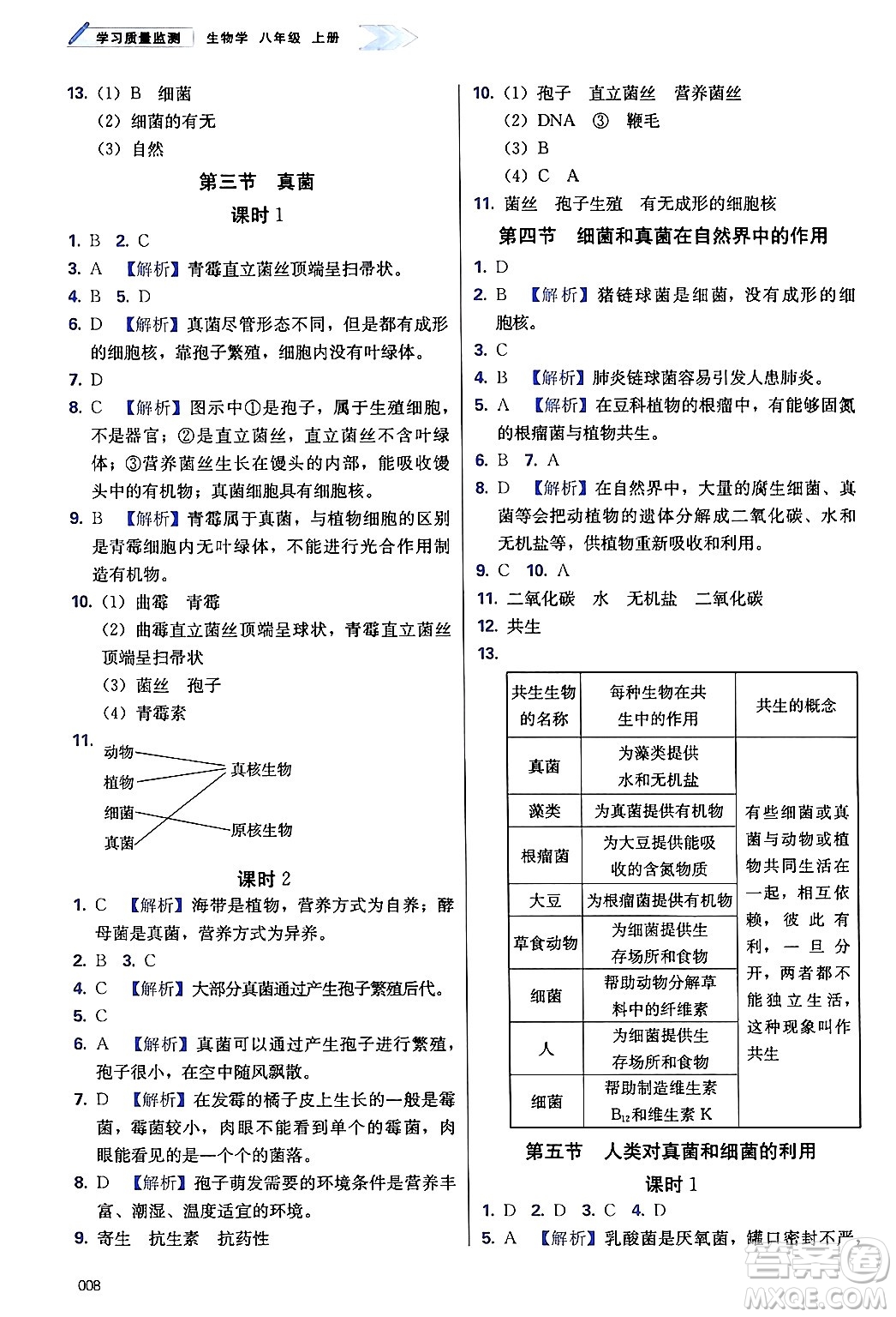 天津教育出版社2024年秋學(xué)習(xí)質(zhì)量監(jiān)測八年級生物上冊人教版答案