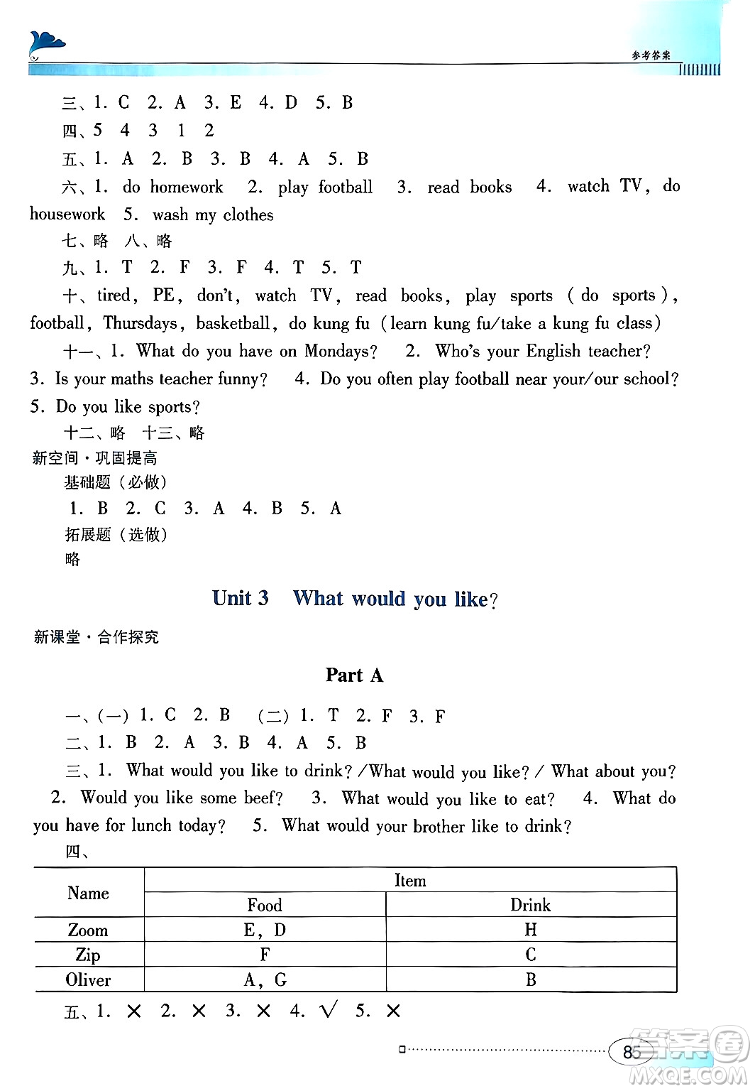 廣東教育出版社2024年秋南方新課堂金牌學(xué)案五年級英語上冊人教PEP版答案