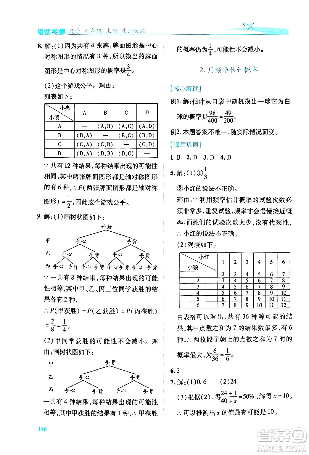 陜西師范大學(xué)出版總社有限公司2024年秋績優(yōu)學(xué)案九年級數(shù)學(xué)上冊北師大版答案