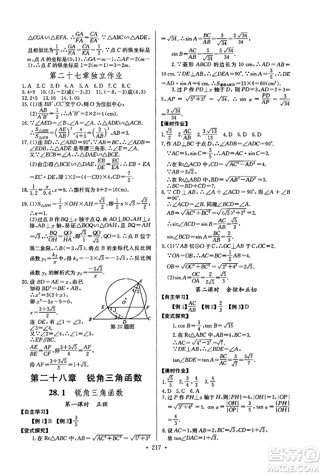 長江少年兒童出版社2025年秋長江全能學(xué)案同步練習(xí)冊九年級數(shù)學(xué)全一冊人教版答案