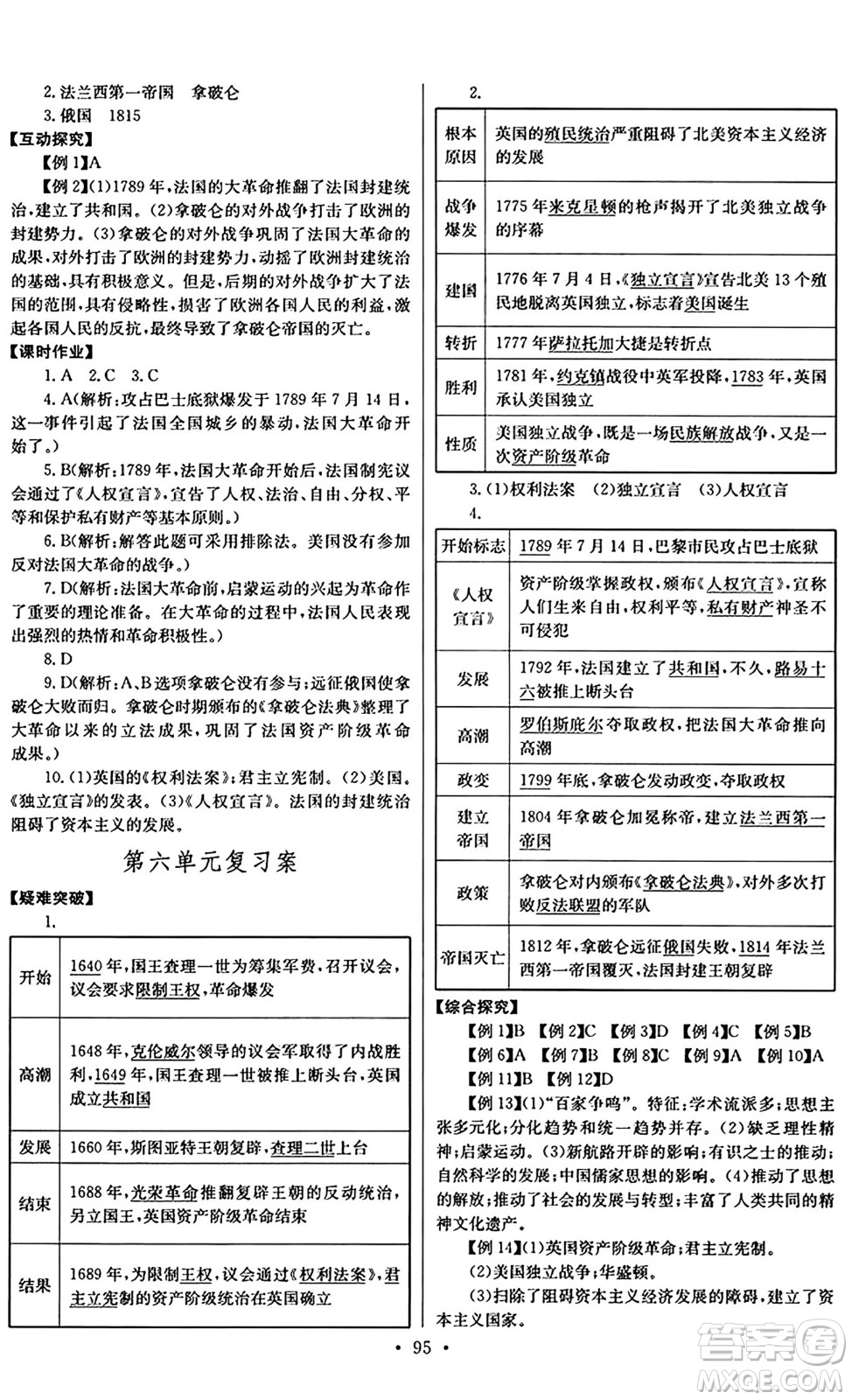 長江少年兒童出版社2024年秋長江全能學案同步練習冊九年級歷史上冊人教版答案