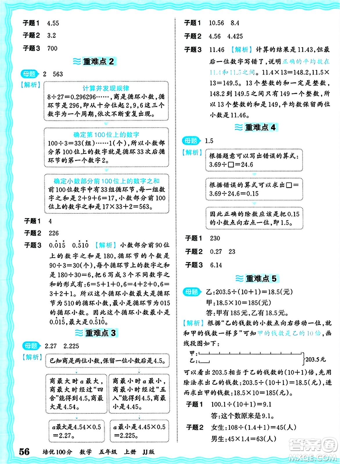 江西人民出版社2024年秋王朝霞培優(yōu)100分五年級(jí)數(shù)學(xué)上冊(cè)冀教版答案