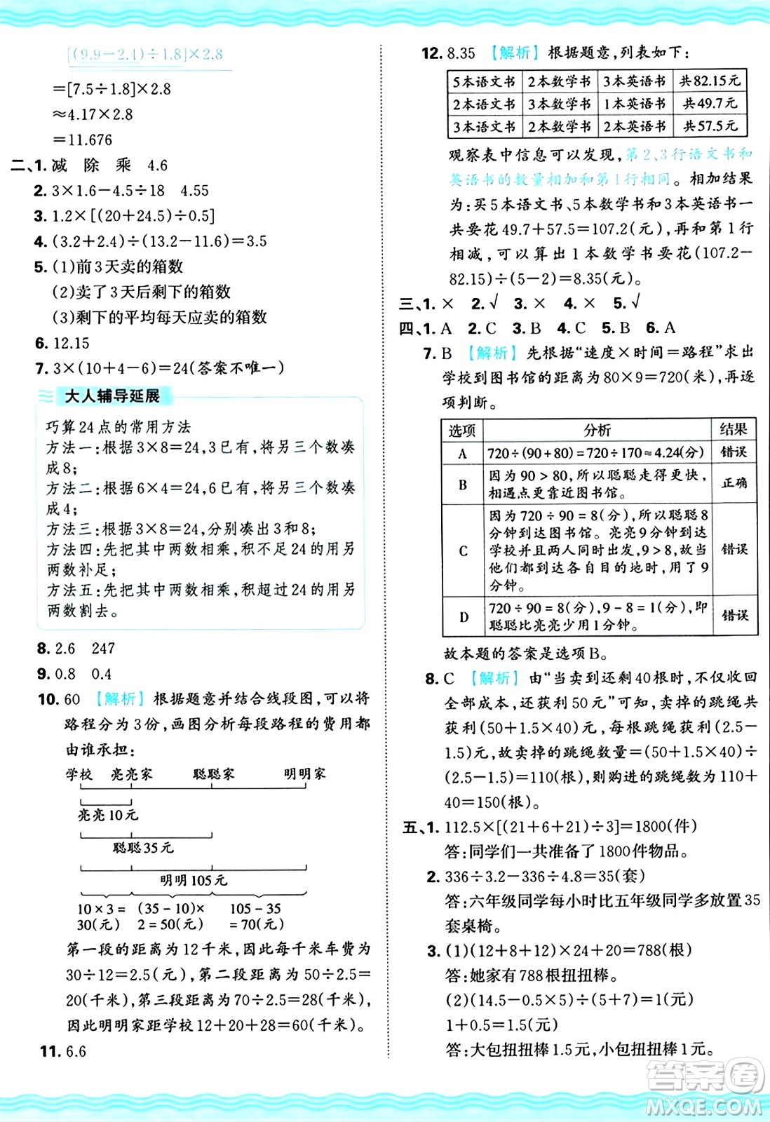 江西人民出版社2024年秋王朝霞培優(yōu)100分五年級(jí)數(shù)學(xué)上冊(cè)冀教版答案