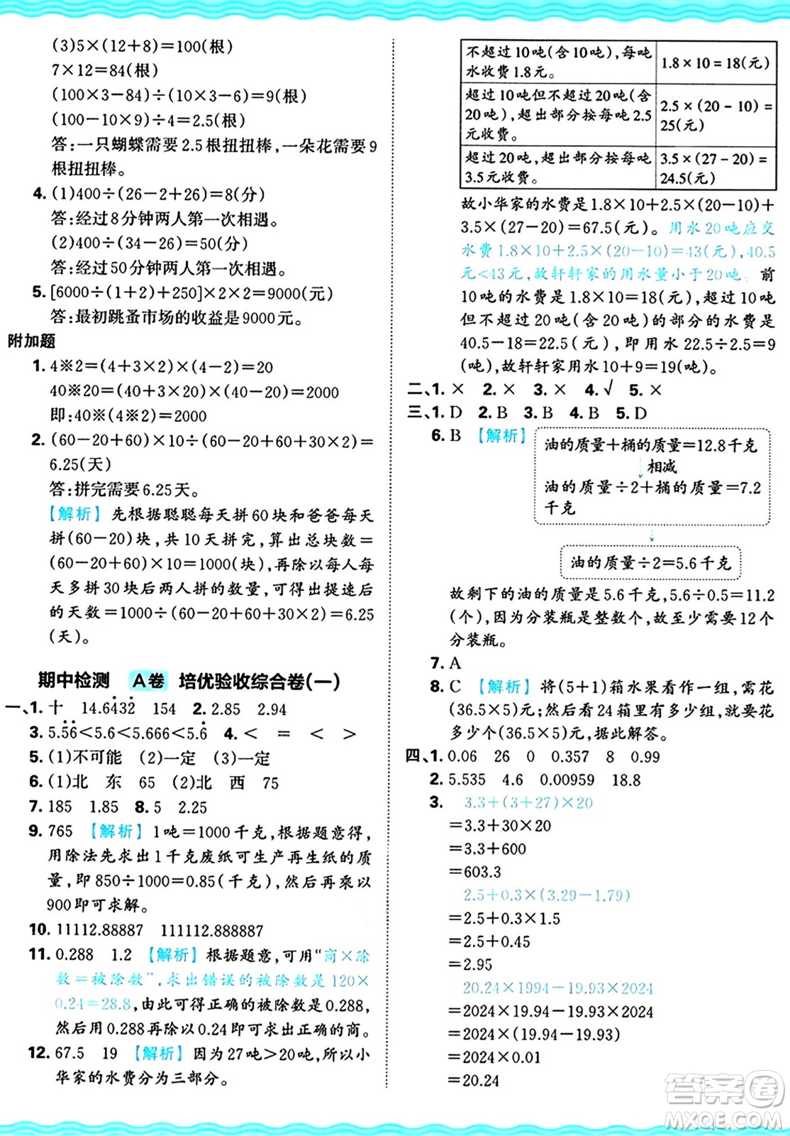 江西人民出版社2024年秋王朝霞培優(yōu)100分五年級(jí)數(shù)學(xué)上冊(cè)冀教版答案