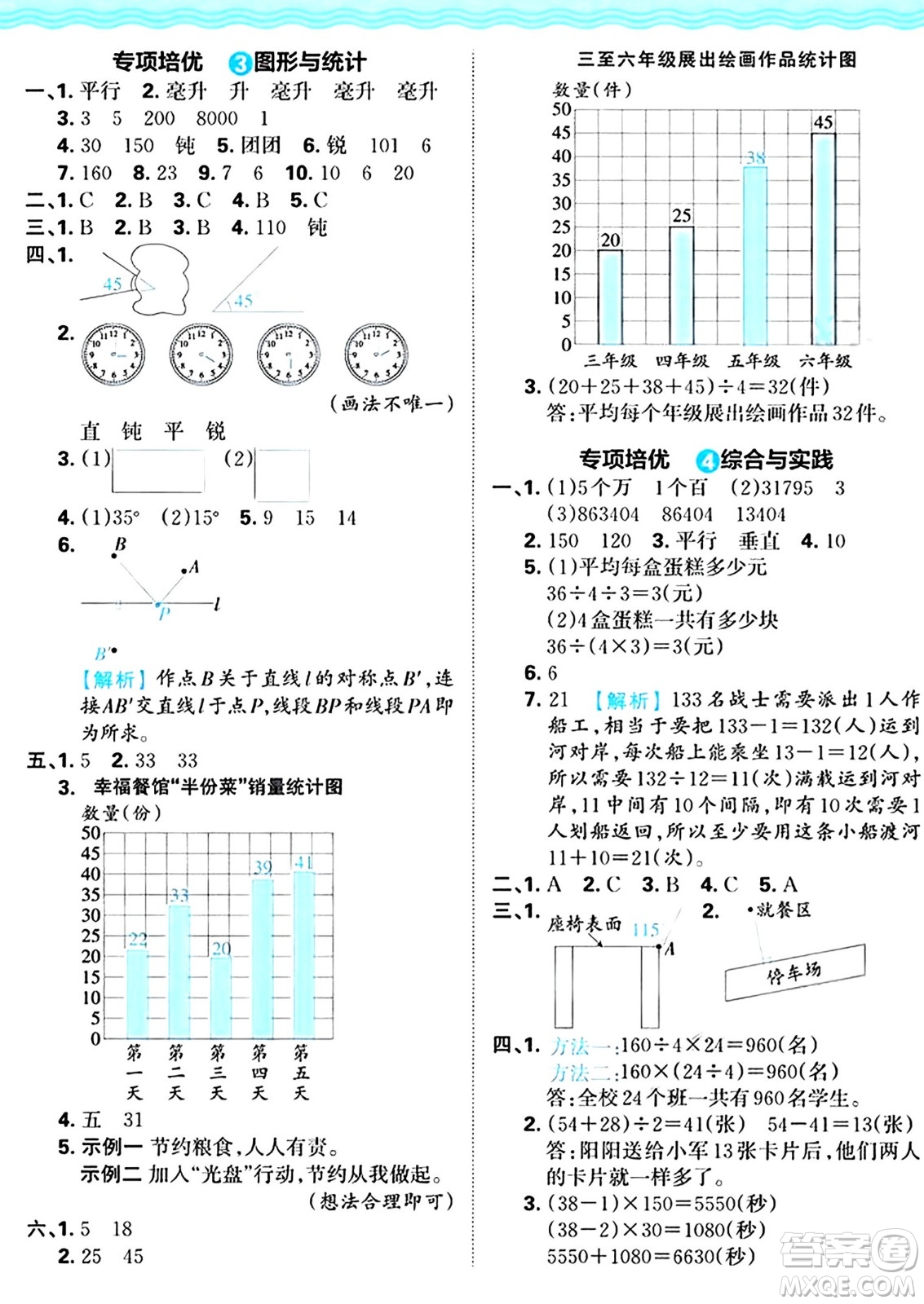 江西人民出版社2024年秋王朝霞培優(yōu)100分四年級數學上冊冀教版答案