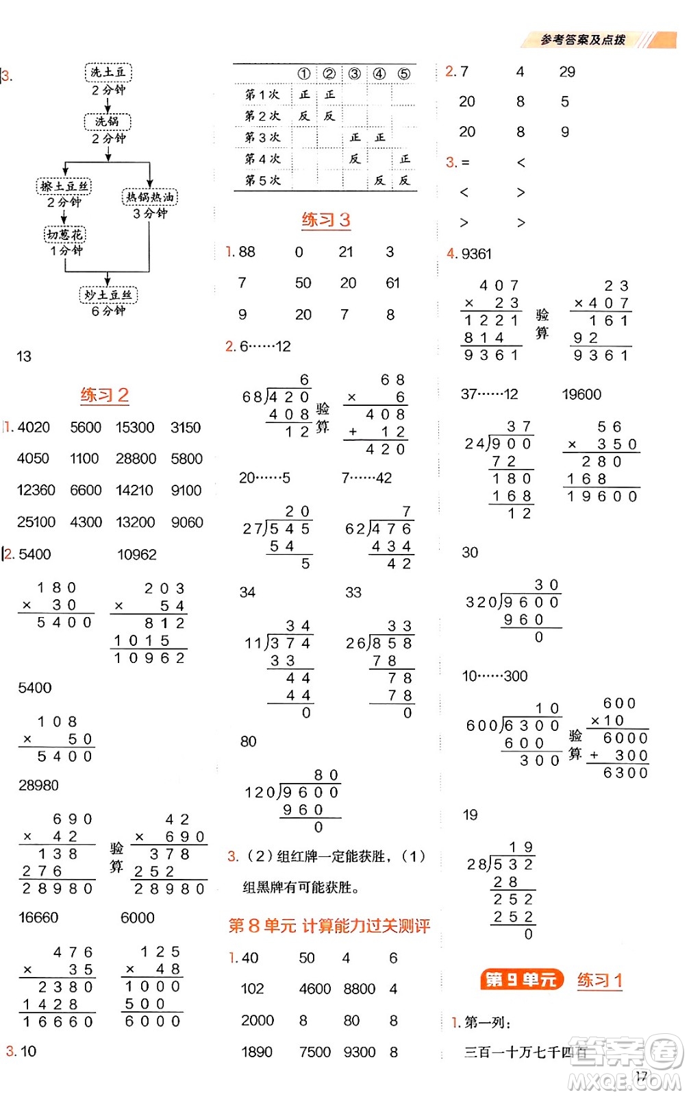 安徽教育出版社2024年秋榮德基星級口算天天練四年級數(shù)學上冊人教版答案