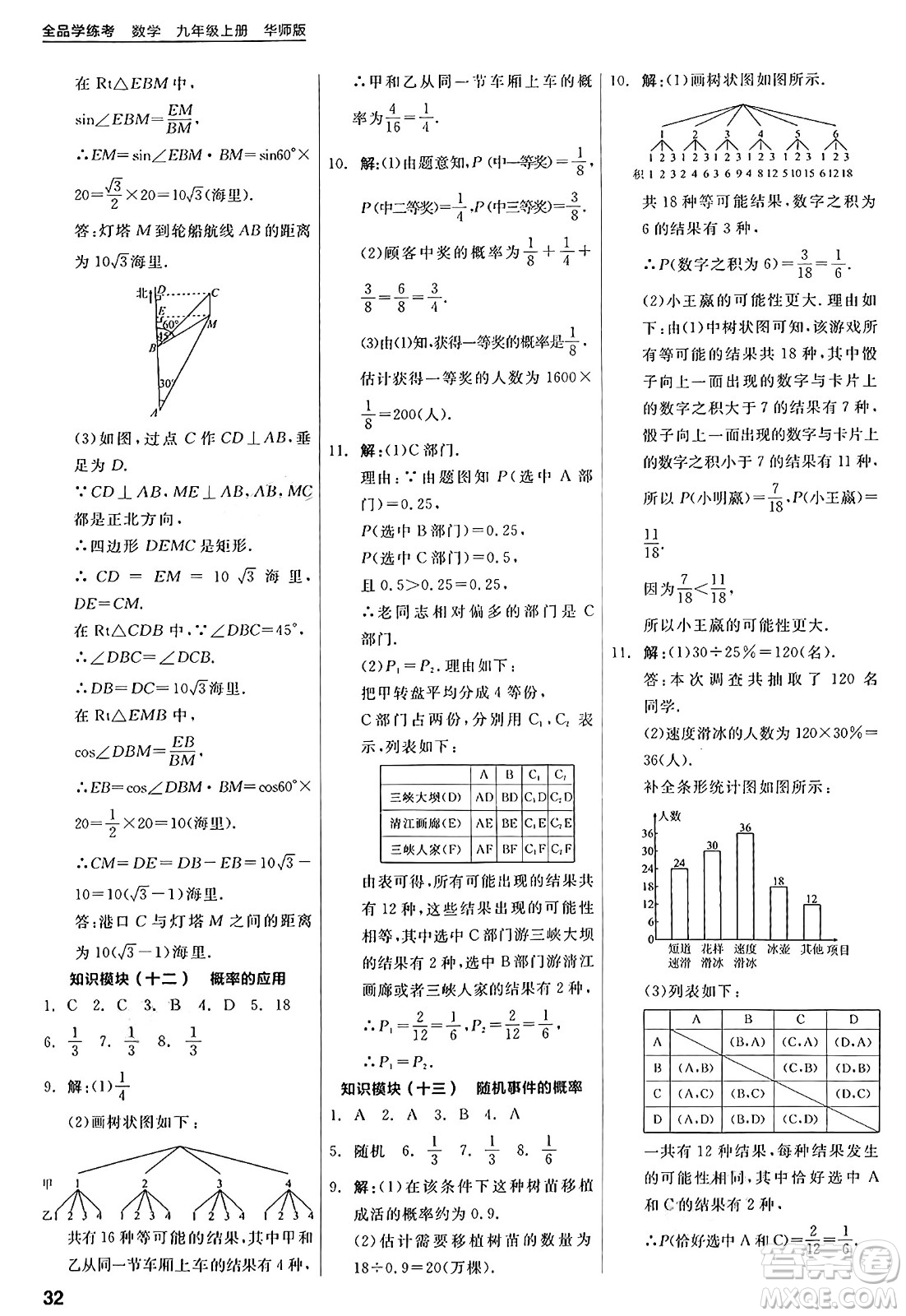 陽光出版社2024年秋全品學(xué)練考九年級數(shù)學(xué)上冊華師版答案