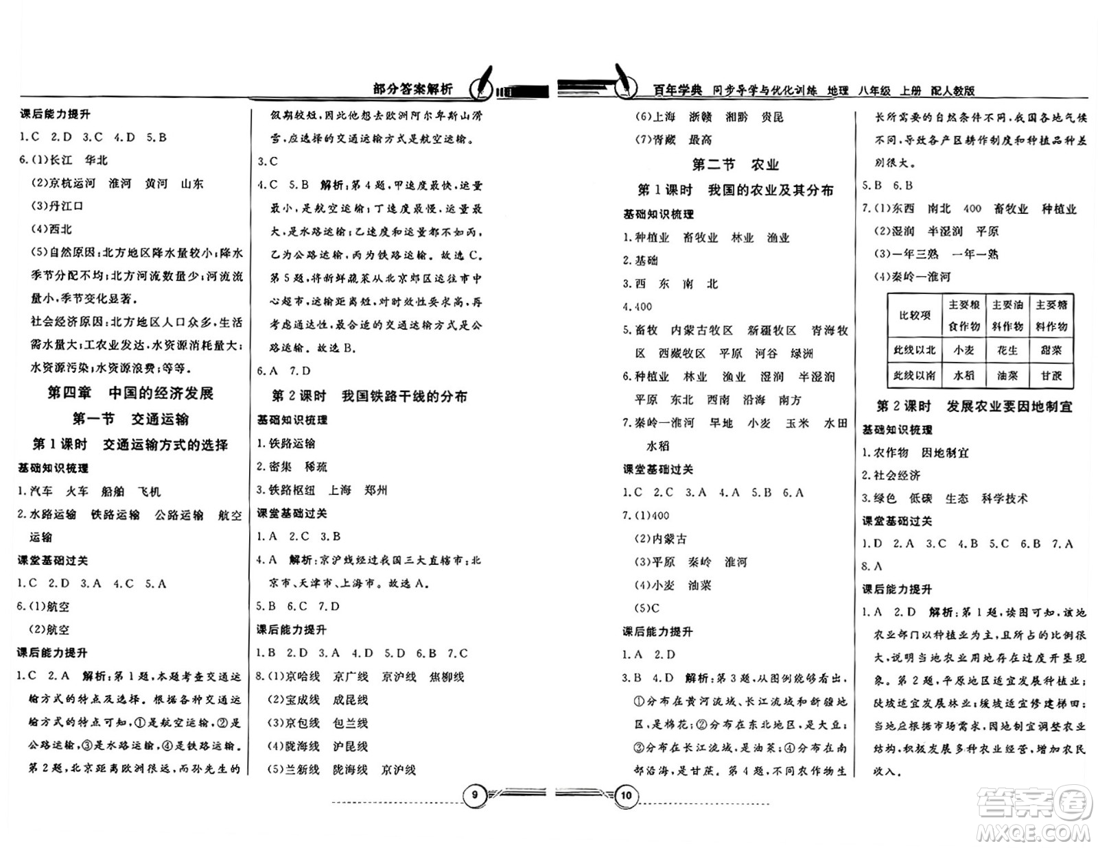 人民教育出版社2024年秋同步導學與優(yōu)化訓練八年級地理上冊人教版答案