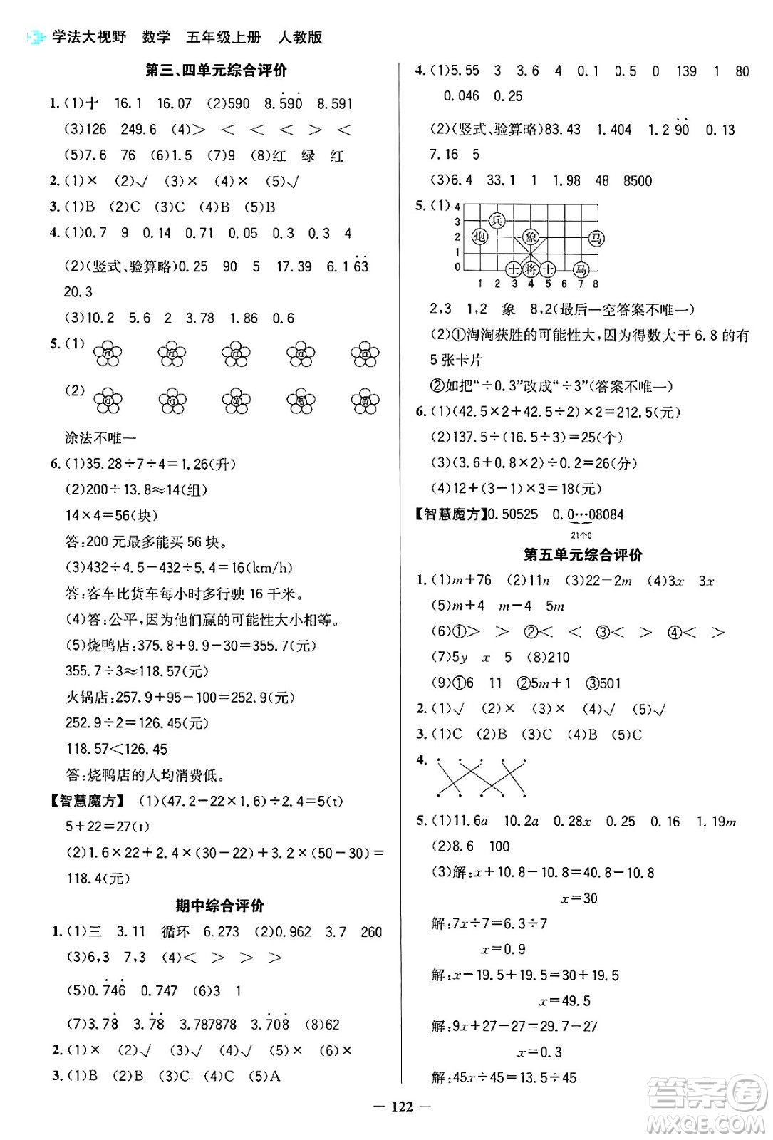 湖南教育出版社2024年秋學(xué)法大視野五年級數(shù)學(xué)上冊人教版答案