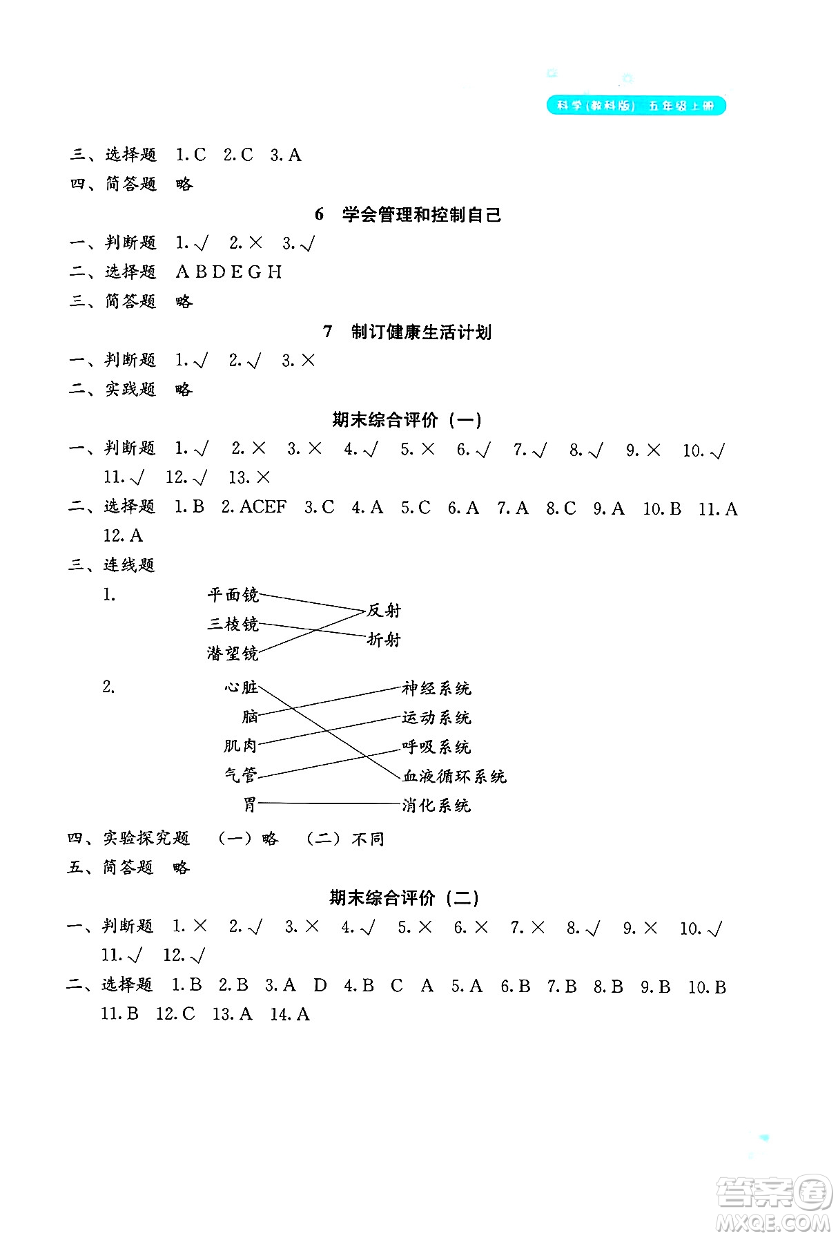 湖南教育出版社2024年秋學法大視野五年級科學上冊教科版答案