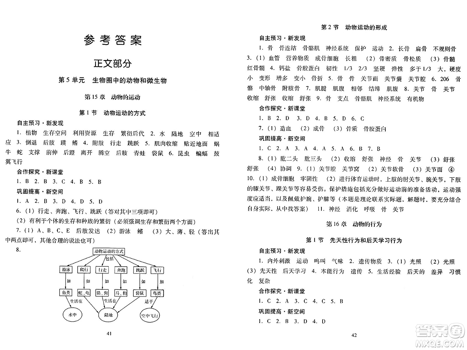 廣東教育出版社2024年秋南方新課堂金牌學(xué)案八年級(jí)生物上冊(cè)北師大版答案