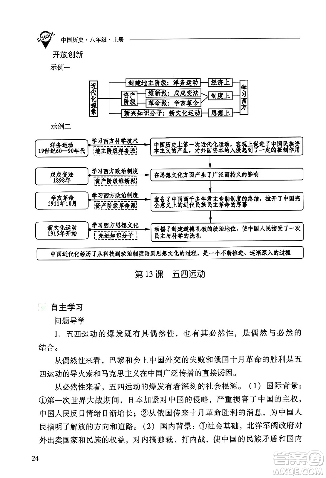 山西教育出版社2024年秋新課程問題解決導(dǎo)學(xué)方案八年級中國歷史上冊人教版答案