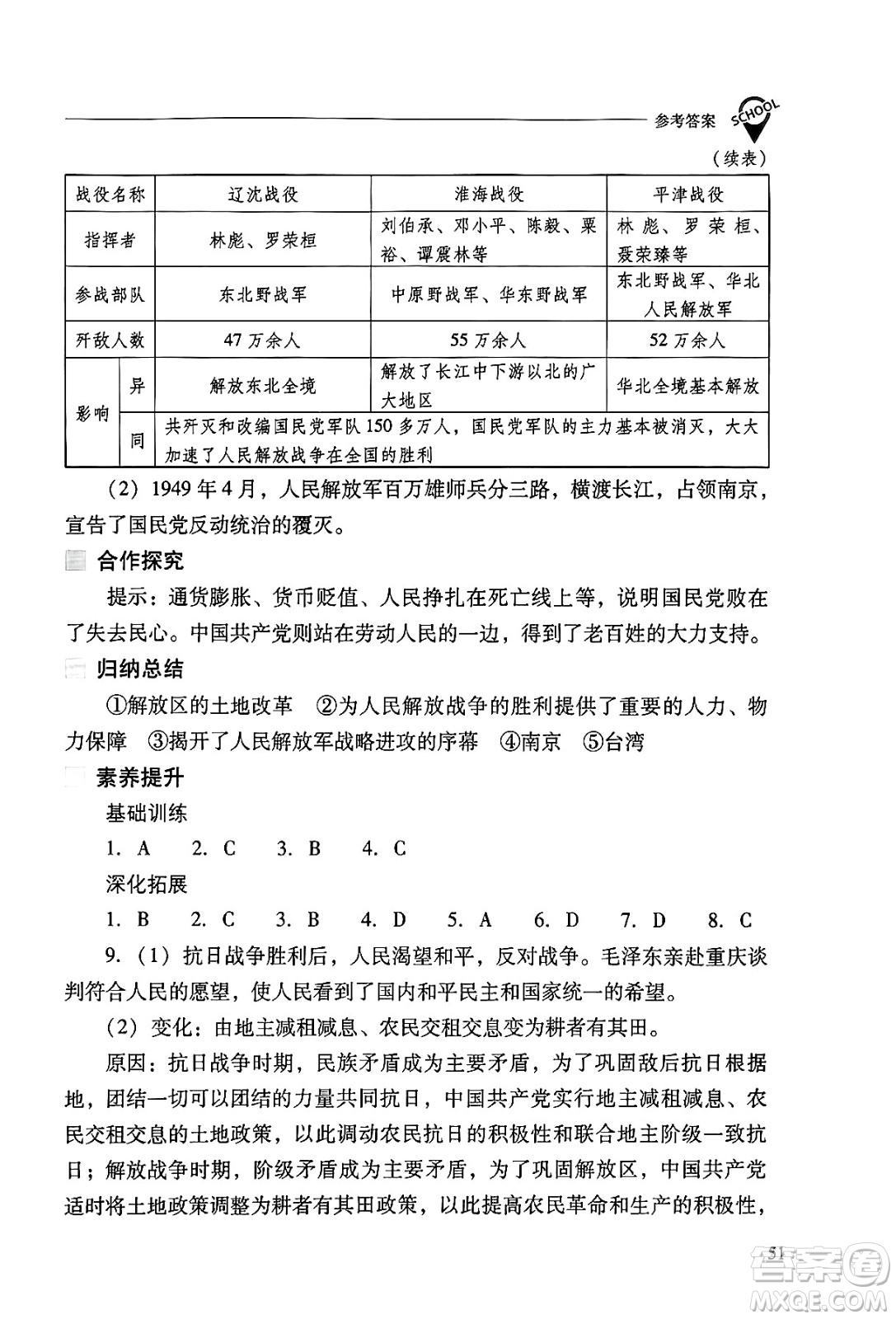 山西教育出版社2024年秋新課程問題解決導(dǎo)學(xué)方案八年級中國歷史上冊人教版答案