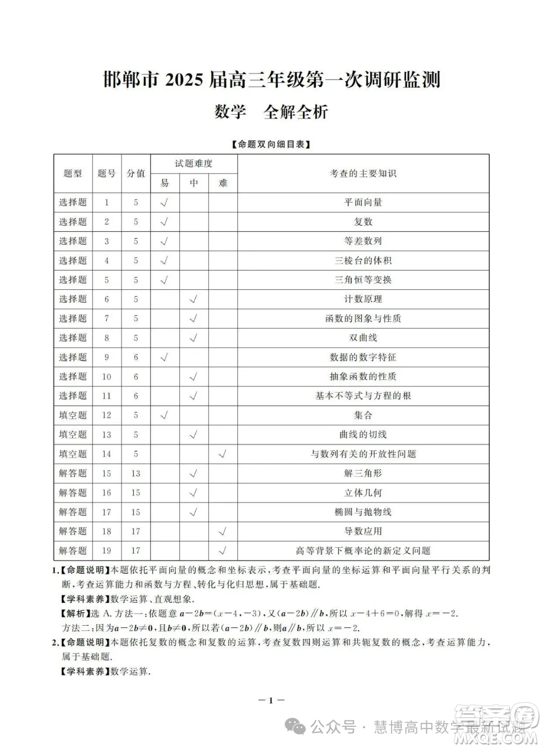 2025屆邯鄲高三上學(xué)期第一次調(diào)研考試數(shù)學(xué)試題答案