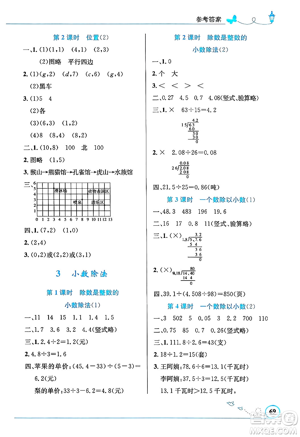 人民教育出版社2024年秋小學同步測控優(yōu)化設計五年級數(shù)學上冊人教版福建專版答案