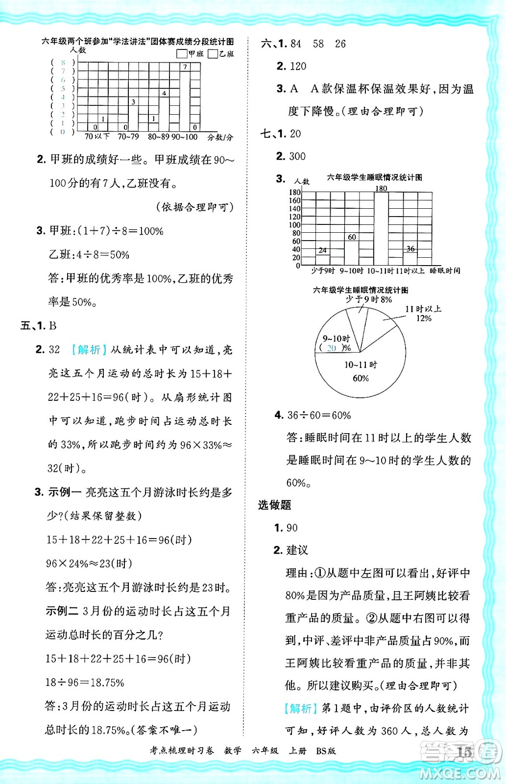 江西人民出版社2024年秋王朝霞考點(diǎn)梳理時習(xí)卷六年級數(shù)學(xué)上冊北師大版答案