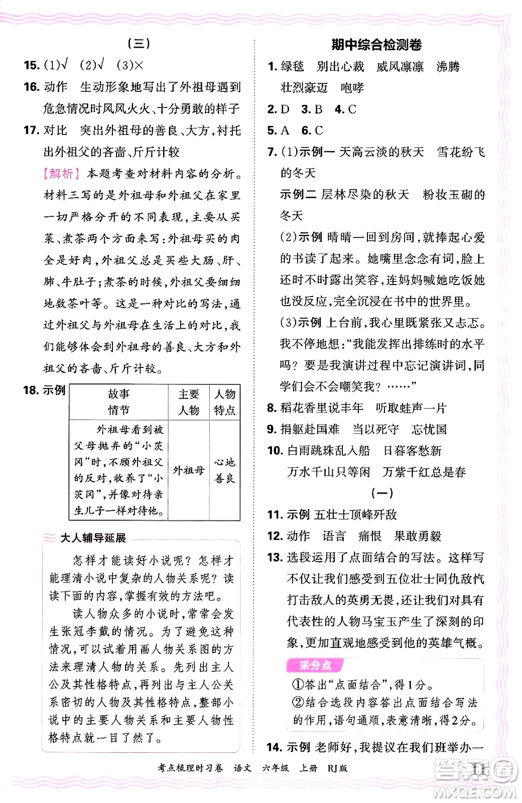 江西人民出版社2024年秋王朝霞考點(diǎn)梳理時(shí)習(xí)卷六年級(jí)語(yǔ)文上冊(cè)人教版答案