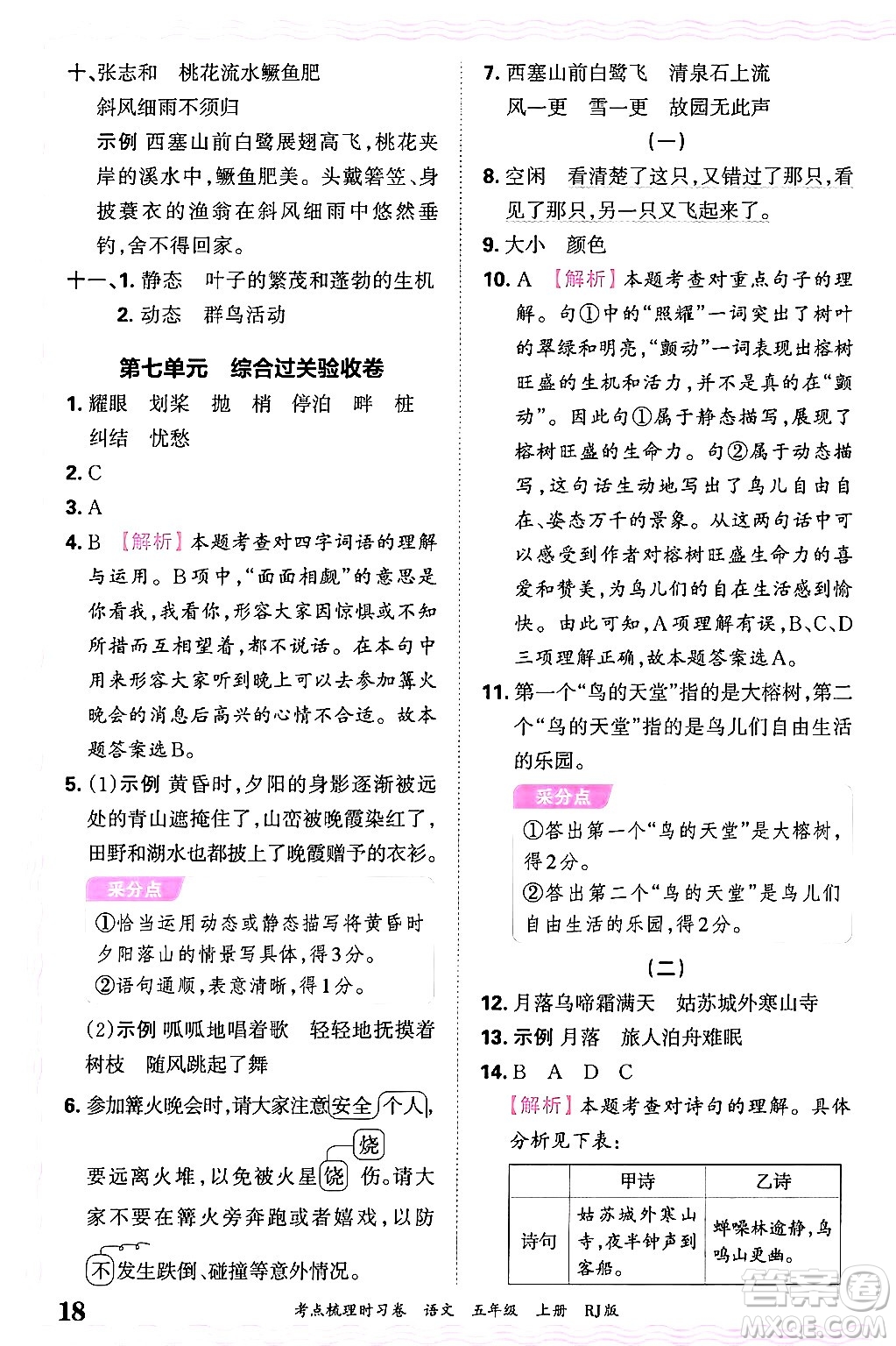 江西人民出版社2024年秋王朝霞考點(diǎn)梳理時(shí)習(xí)卷五年級(jí)語(yǔ)文上冊(cè)人教版答案