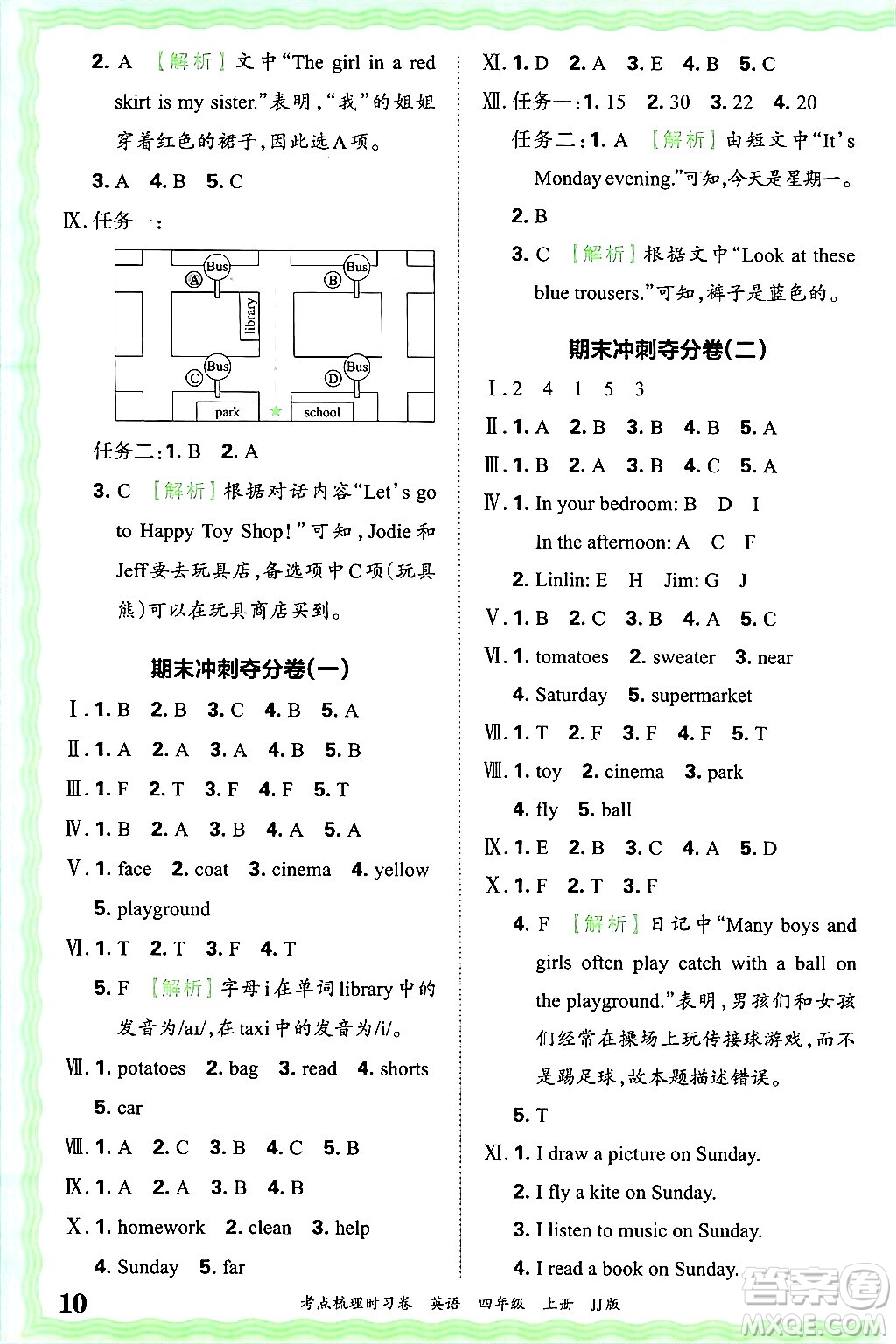 江西人民出版社2024年秋王朝霞考點(diǎn)梳理時(shí)習(xí)卷四年級英語上冊冀教版答案