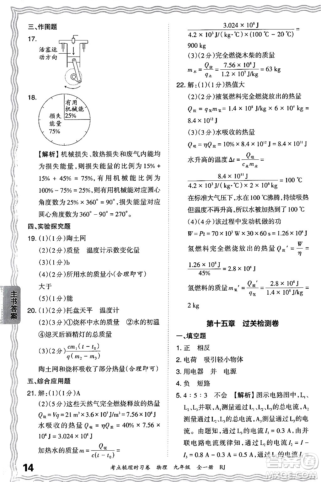 江西人民出版社2025年秋王朝霞考點(diǎn)梳理時(shí)習(xí)卷九年級(jí)物理全一冊(cè)人教版答案