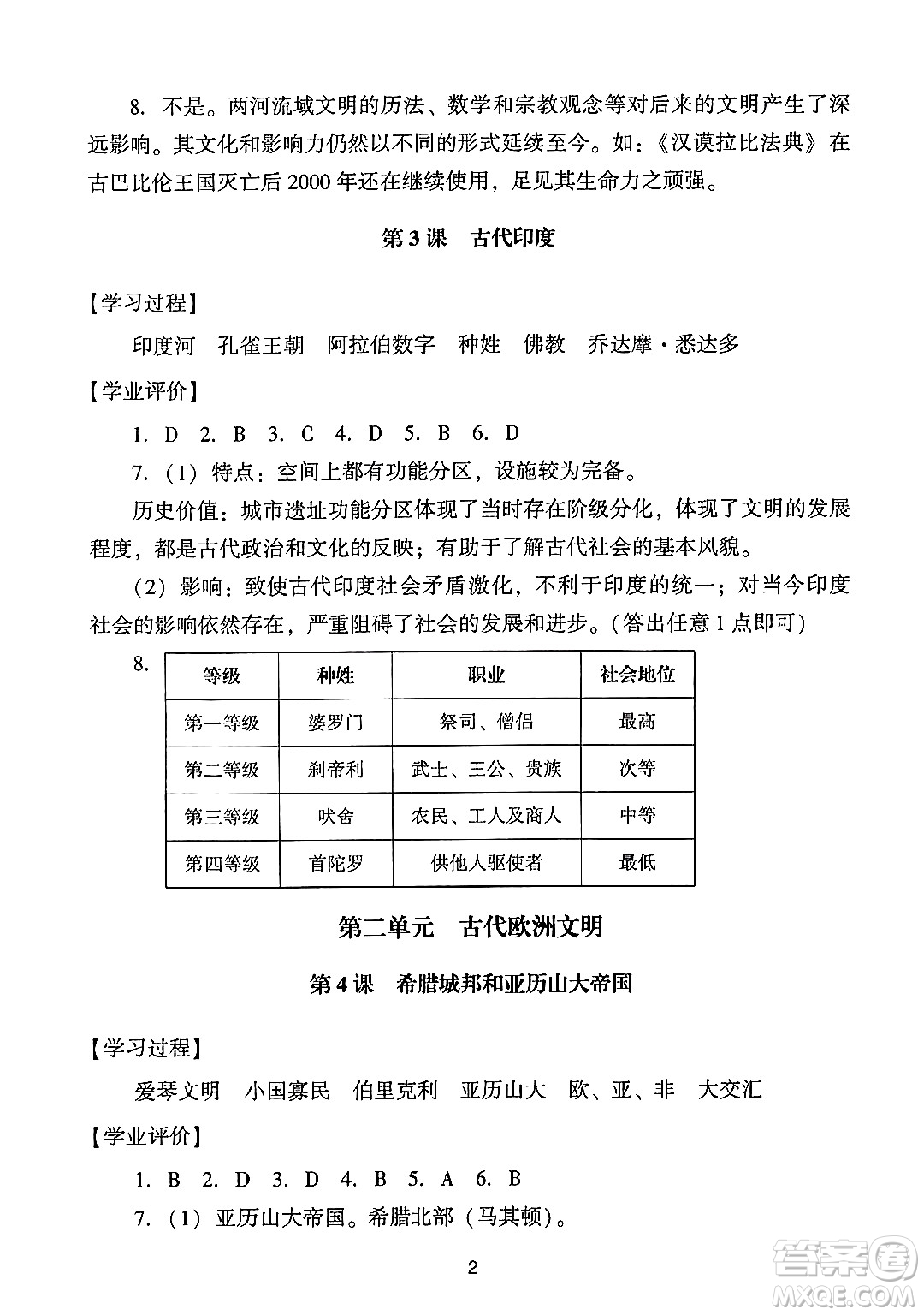 廣州出版社2024年秋陽光學(xué)業(yè)評價九年級歷史上冊人教版答案