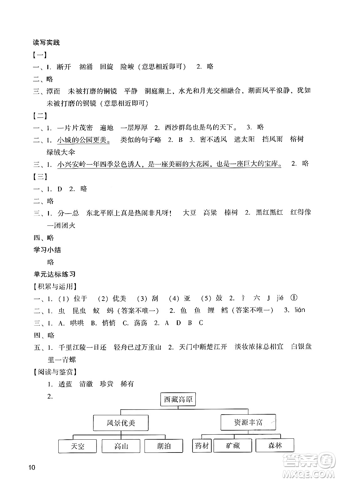 廣州出版社2024年秋陽光學業(yè)評價三年級語文上冊人教版答案