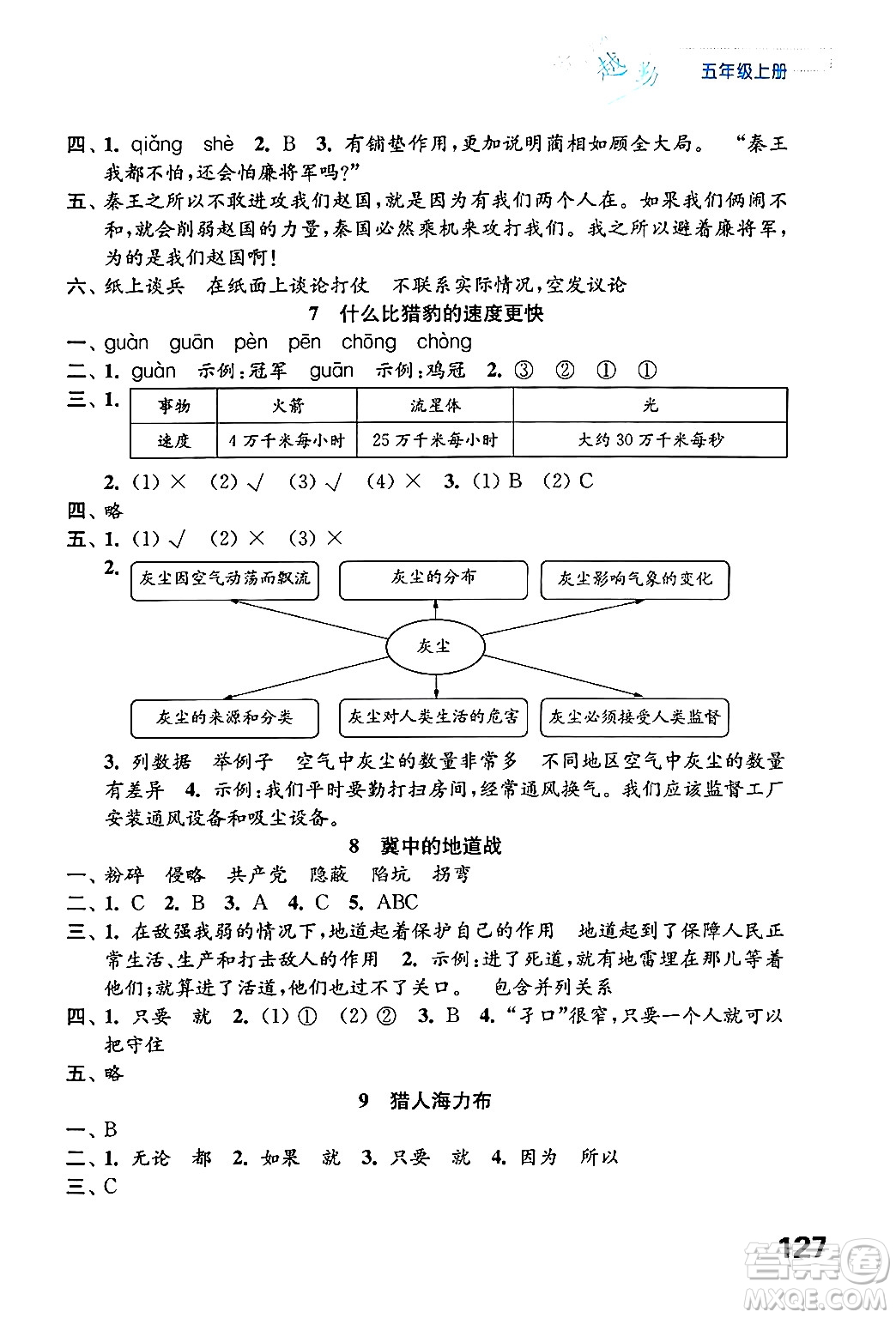 江蘇鳳凰教育出版社2024年秋練習(xí)與測試小學(xué)語文五年級(jí)語文上冊(cè)人教版答案