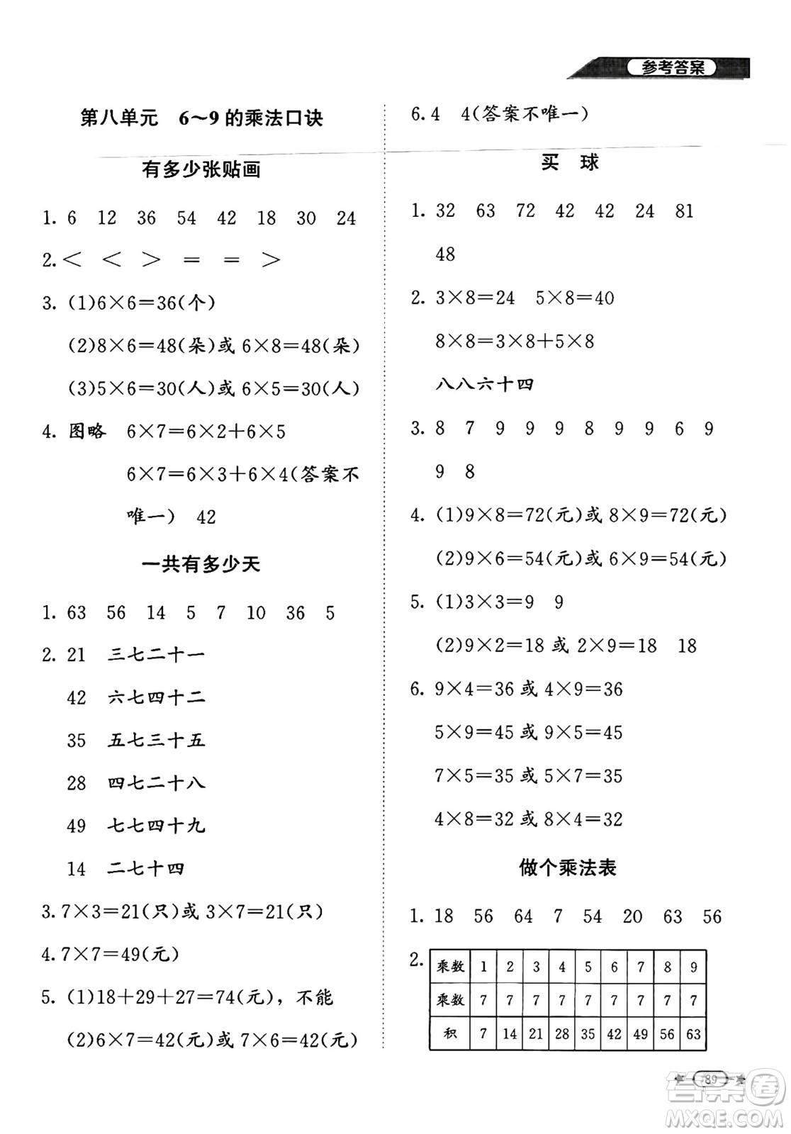 北京師范大學(xué)出版社2024年秋新課標(biāo)同步單元練習(xí)二年級(jí)數(shù)學(xué)上冊(cè)北師大版答案