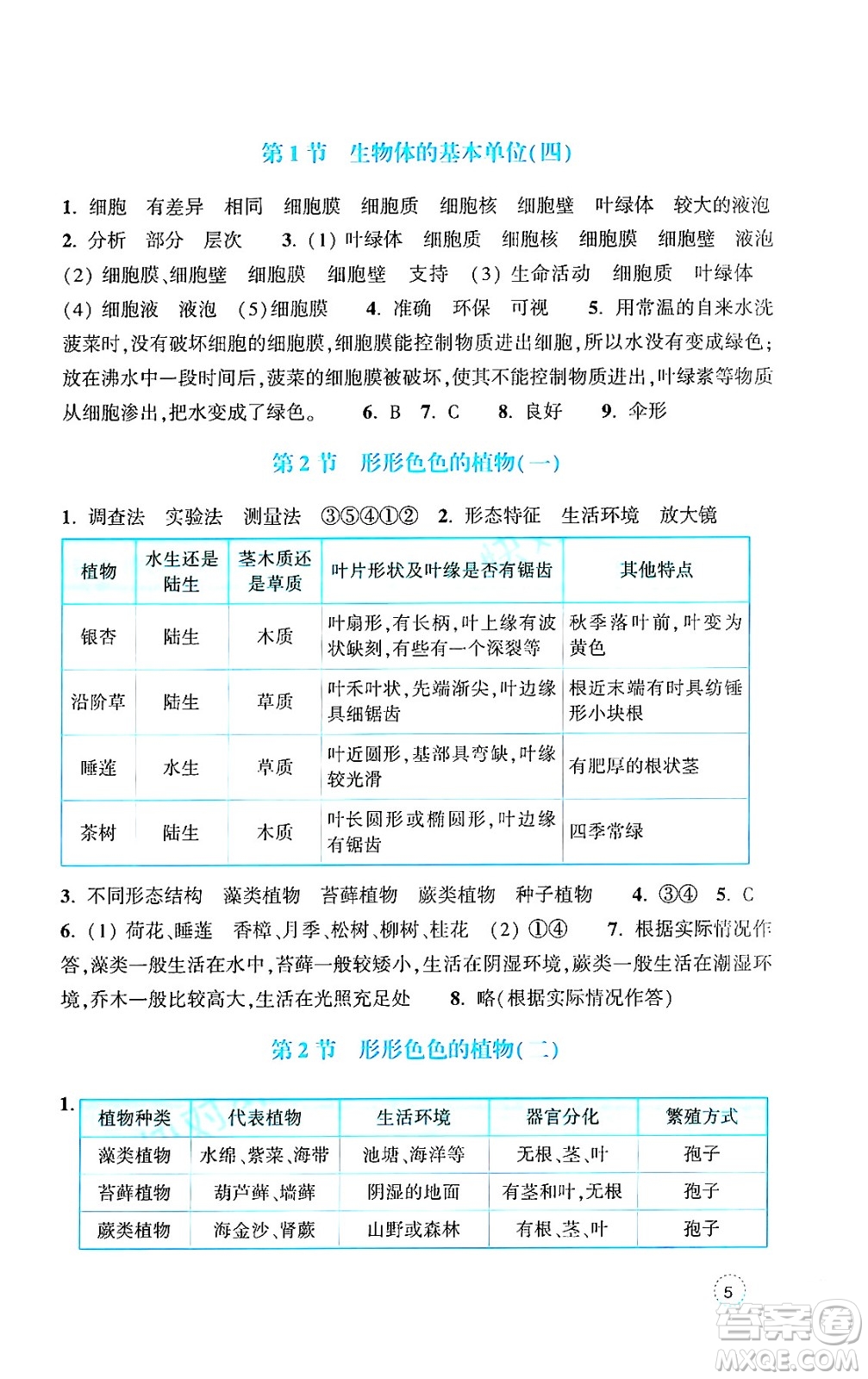 浙江教育出版社2024年秋科學(xué)作業(yè)本七年級(jí)科學(xué)上冊(cè)浙教版答案