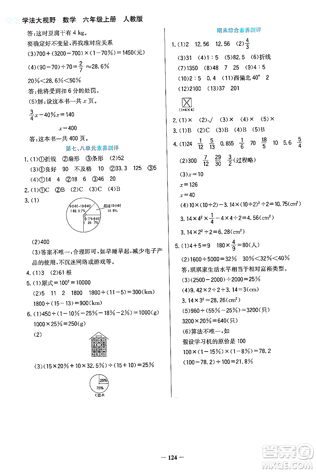 湖南教育出版社2024年秋學(xué)法大視野六年級數(shù)學(xué)上冊人教版答案