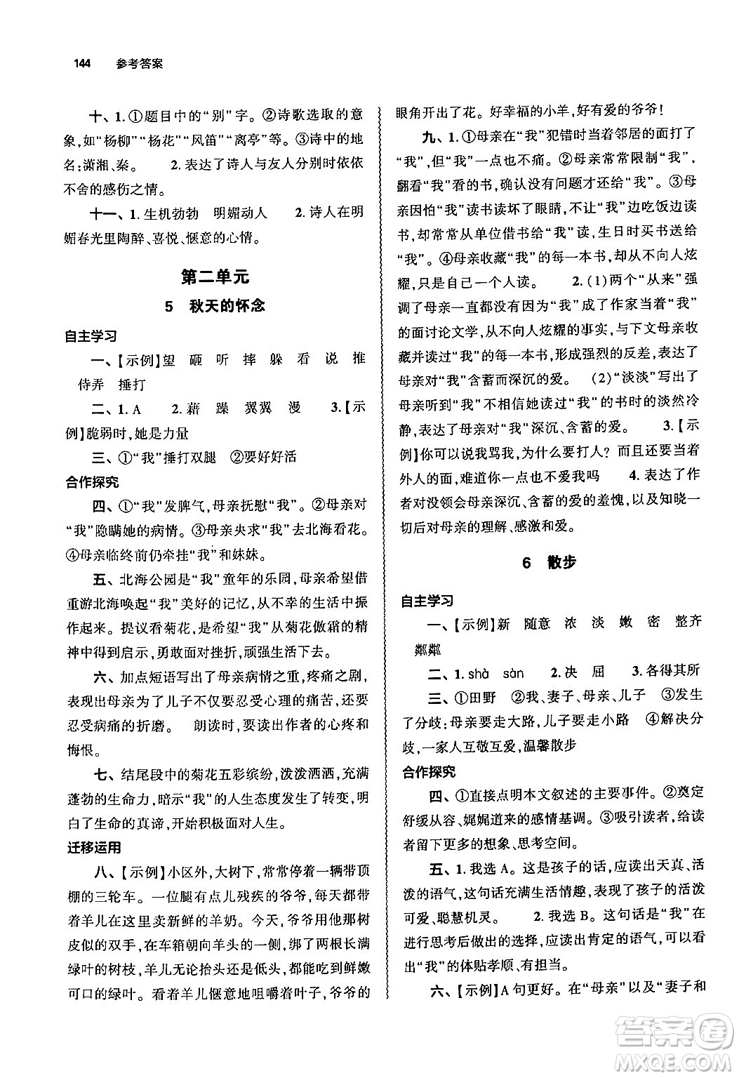 大象出版社2024秋初中同步練習(xí)冊七年級語文上冊人教版山東專版答案