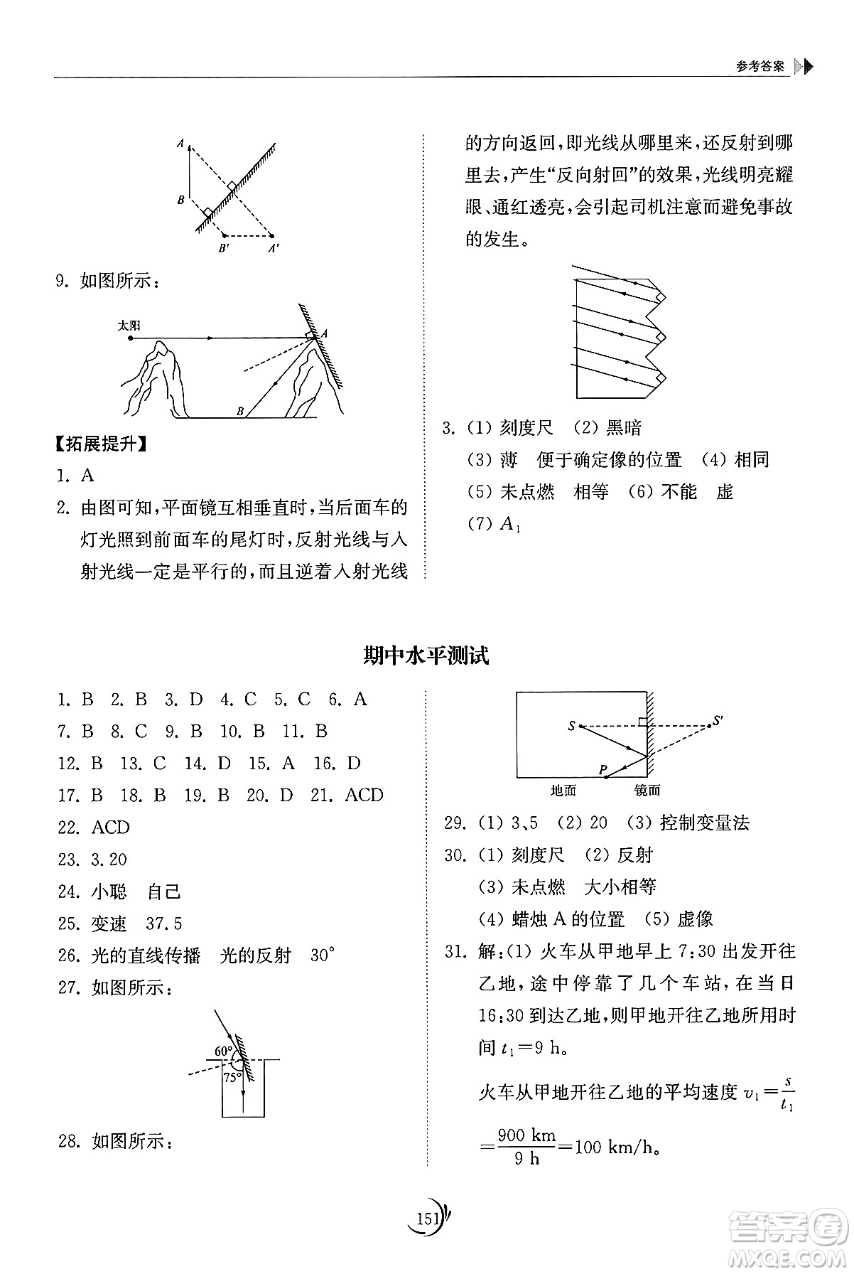 山東科學(xué)技術(shù)出版社2024秋初中同步練習(xí)冊(cè)八年級(jí)物理上冊(cè)教科版答案