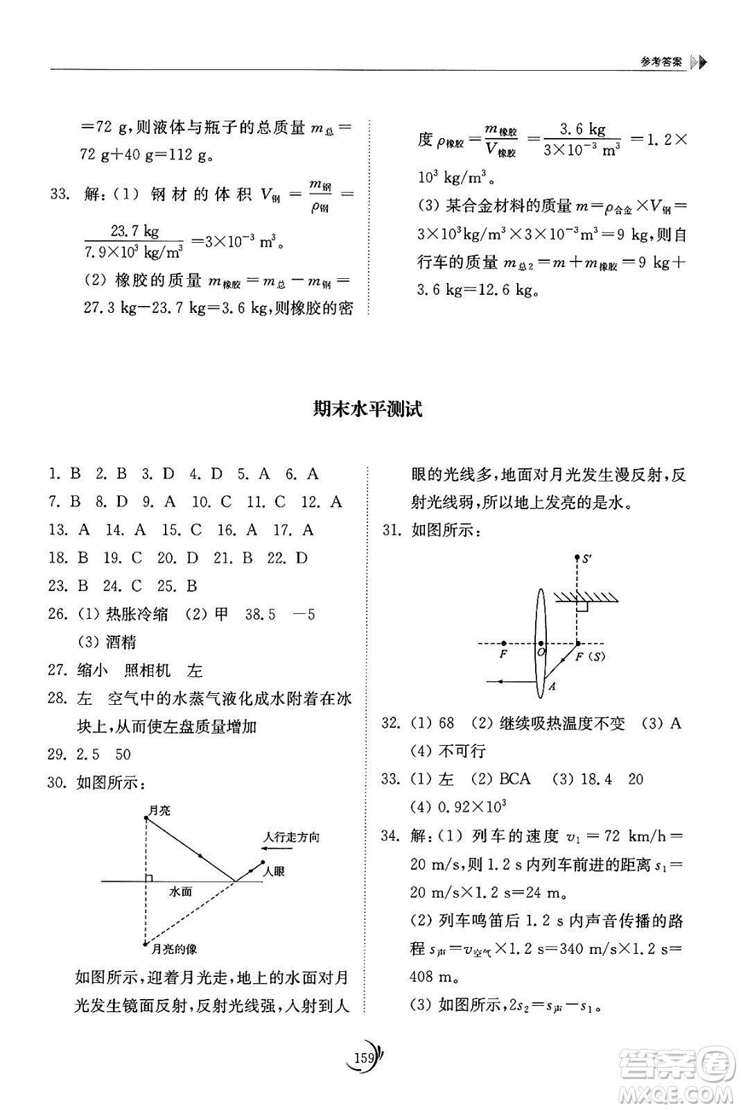 山東科學(xué)技術(shù)出版社2024秋初中同步練習(xí)冊(cè)八年級(jí)物理上冊(cè)教科版答案