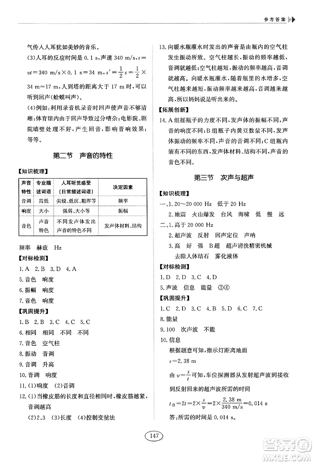 山東科學(xué)技術(shù)出版社2024秋初中同步練習(xí)冊八年級(jí)物理上冊魯科版答案